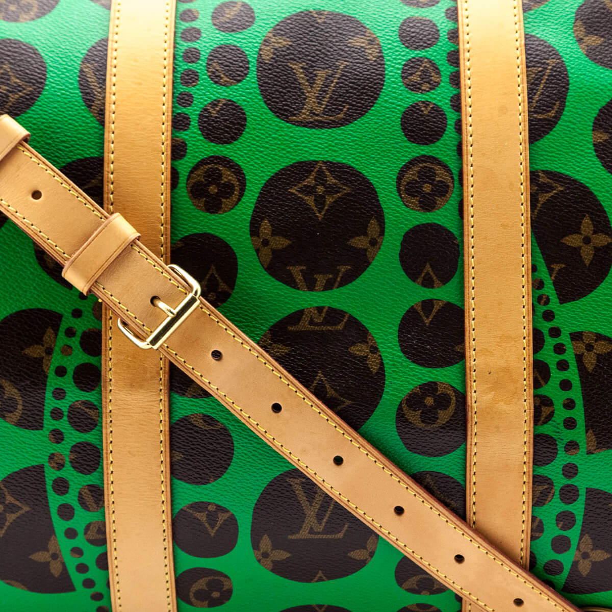 Louis Vuitton Monogram Green Kusama Pumpkin Dots Keepall Bandouliere 55 - Love that Bag etc - Preowned Authentic Designer Handbags & Preloved Fashions