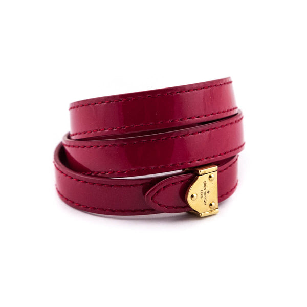 Authentic Louis Vuitton Vernis Patent Bow Bangle Bracelet Burgundy w/Box  Used
