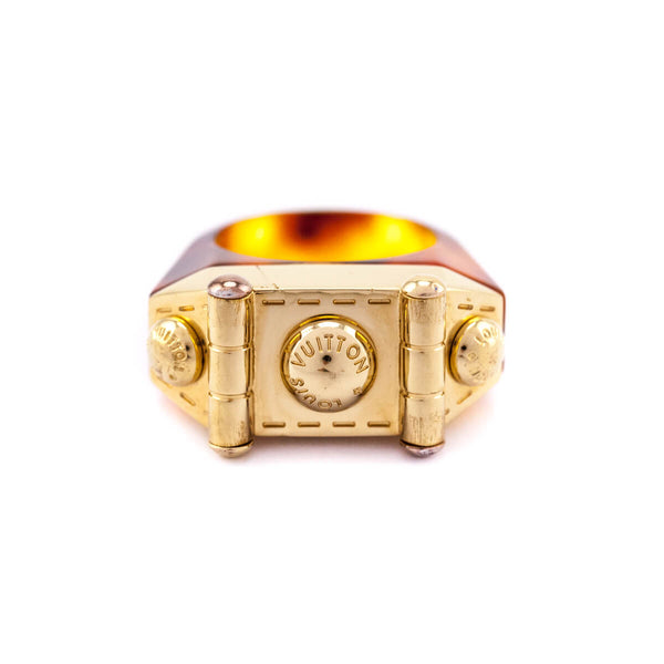 Louis Vuitton Tortoise Resin & Gold Round Vintage Lock Me Ring