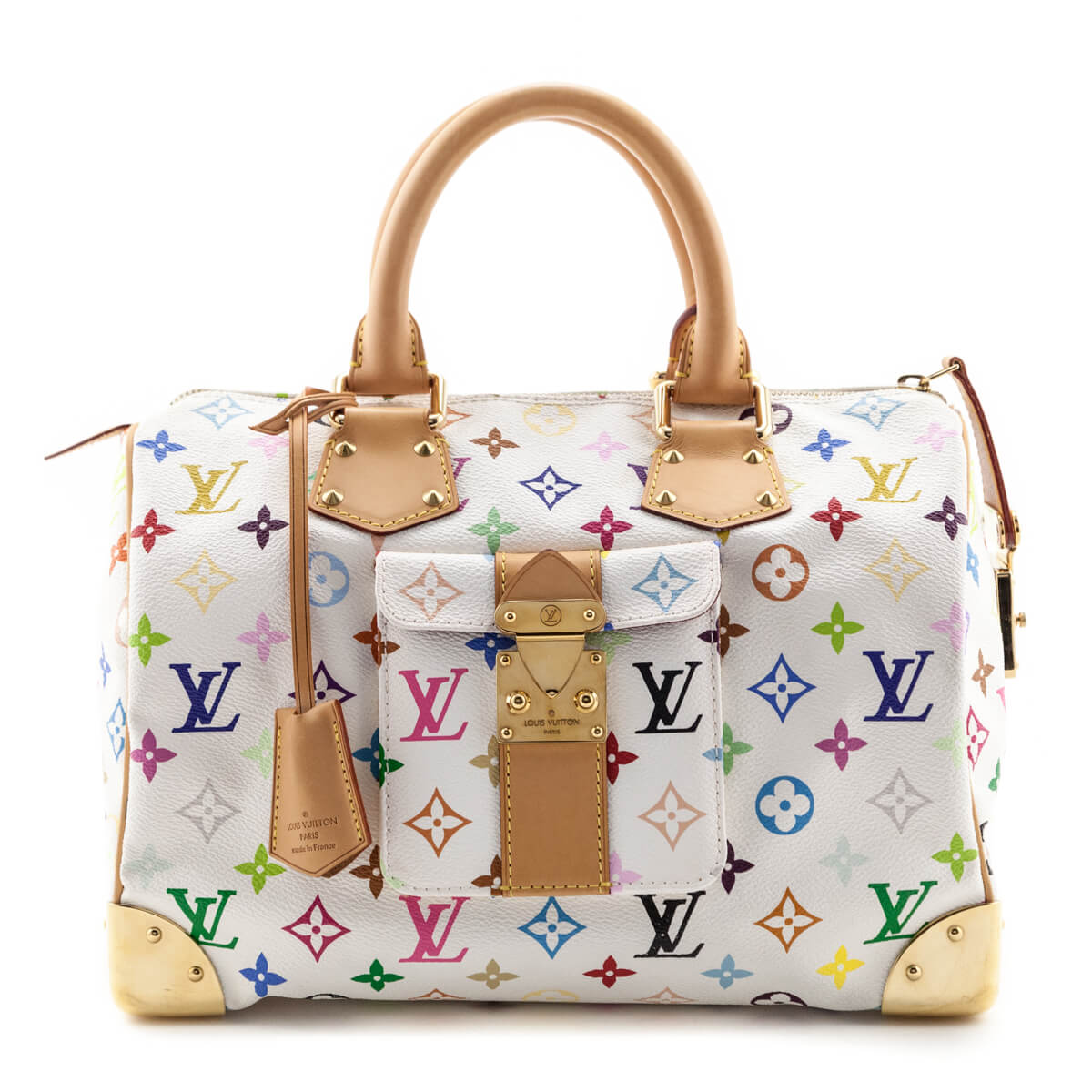 Louis Vuitton White Monogram Multicolore Speedy 30 - Love that Bag etc - Preowned Authentic Designer Handbags & Preloved Fashions