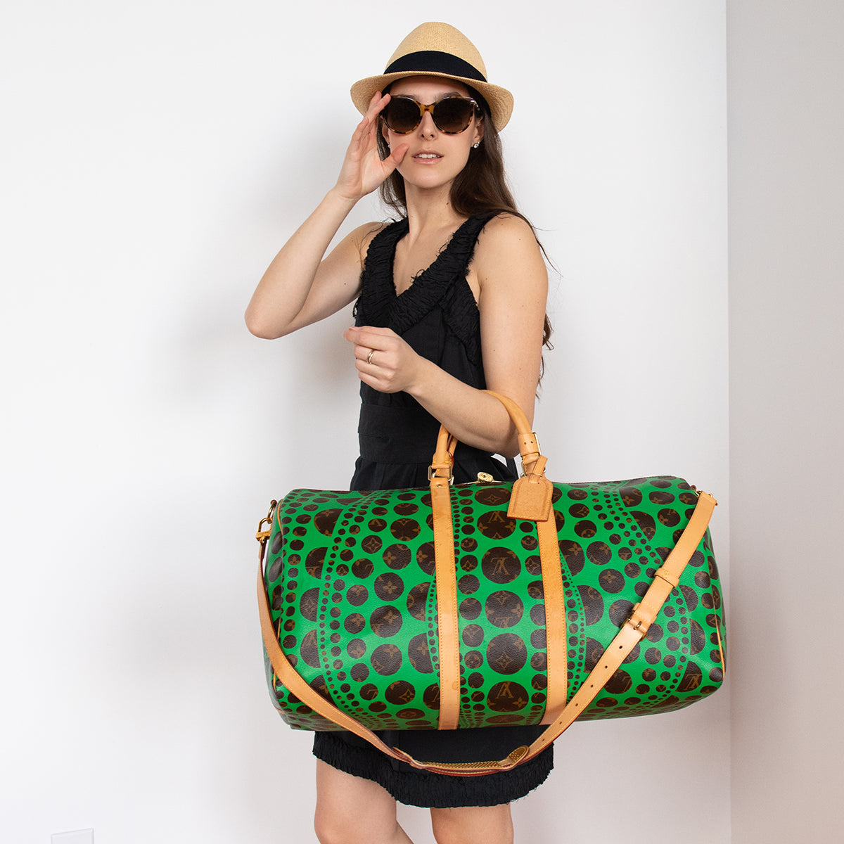 Louis Vuitton Monogram Green Kusama Pumpkin Dots Keepall Bandouliere 55 - Love that Bag etc - Preowned Authentic Designer Handbags & Preloved Fashions