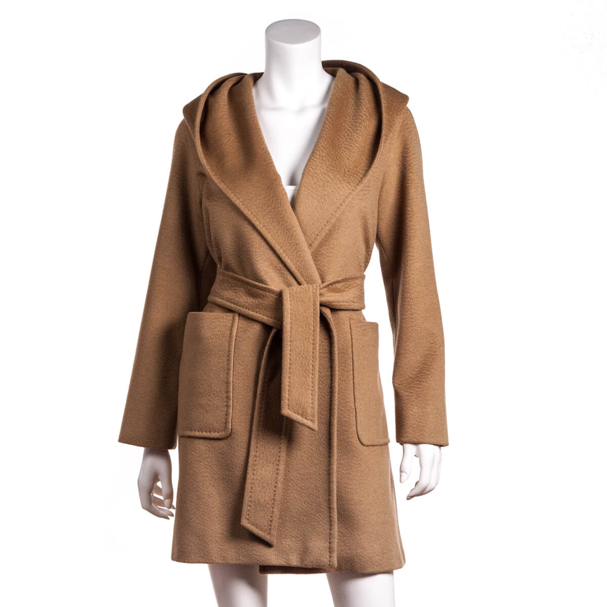 Max Mara Camel Rialto Short Hooded Coat Authentic Designer Coats