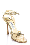 Jimmy Choo Gold Crackled Leather High Heel Sandals Size US 7.5 | EU 37.5 - Love that Bag etc - Preowned Authentic Designer Handbags & Preloved Fashions