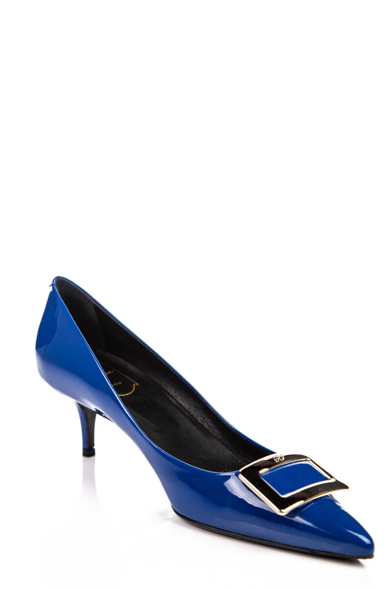 Roger Vivier Blue Patent Leather Kitten Heels Size US 8 | IT 38 - Love that Bag etc - Preowned Authentic Designer Handbags & Preloved Fashions