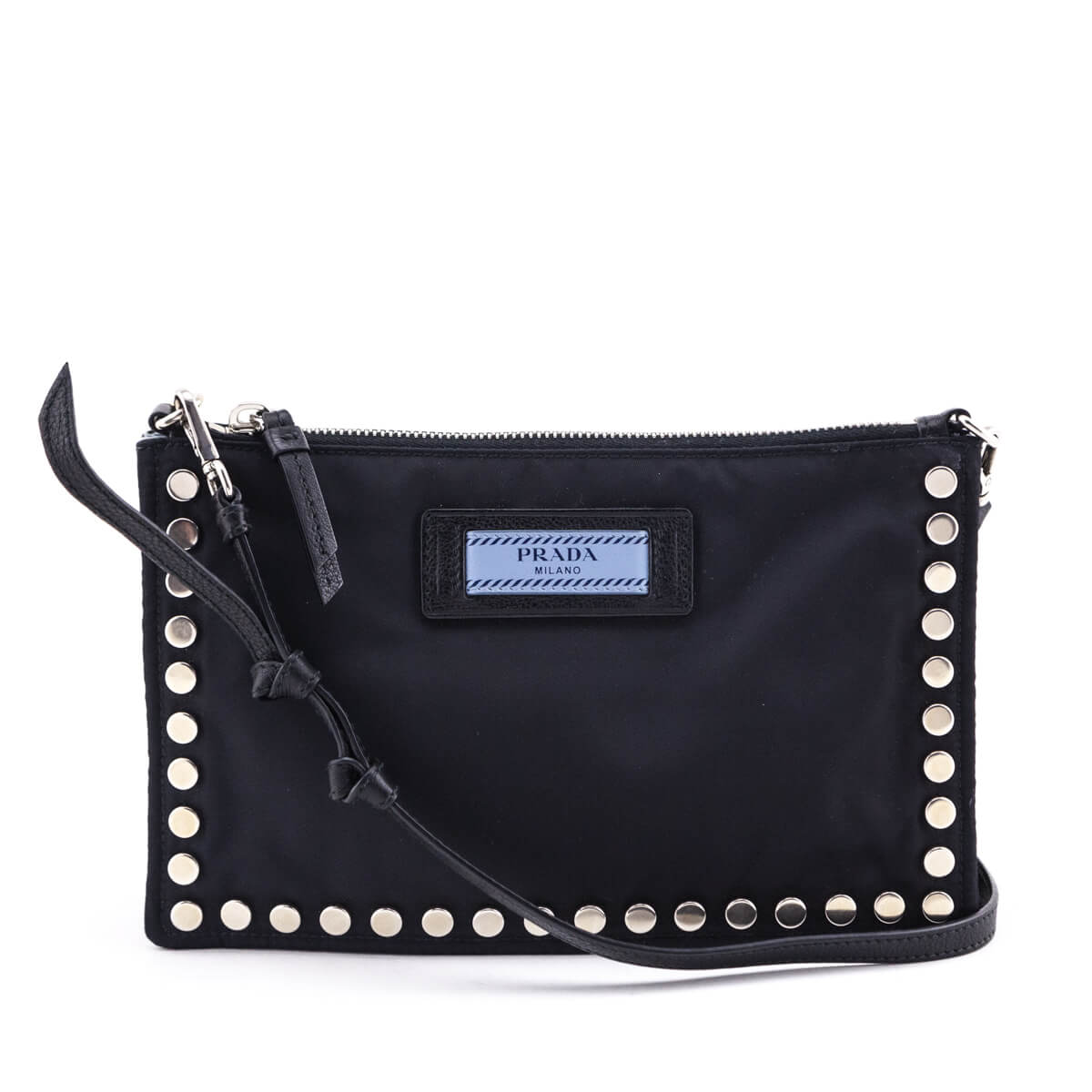 Prada Black Nylon Studded Etiquette Zip Shoulder Bag - Love that Bag etc - Preowned Authentic Designer Handbags & Preloved Fashions