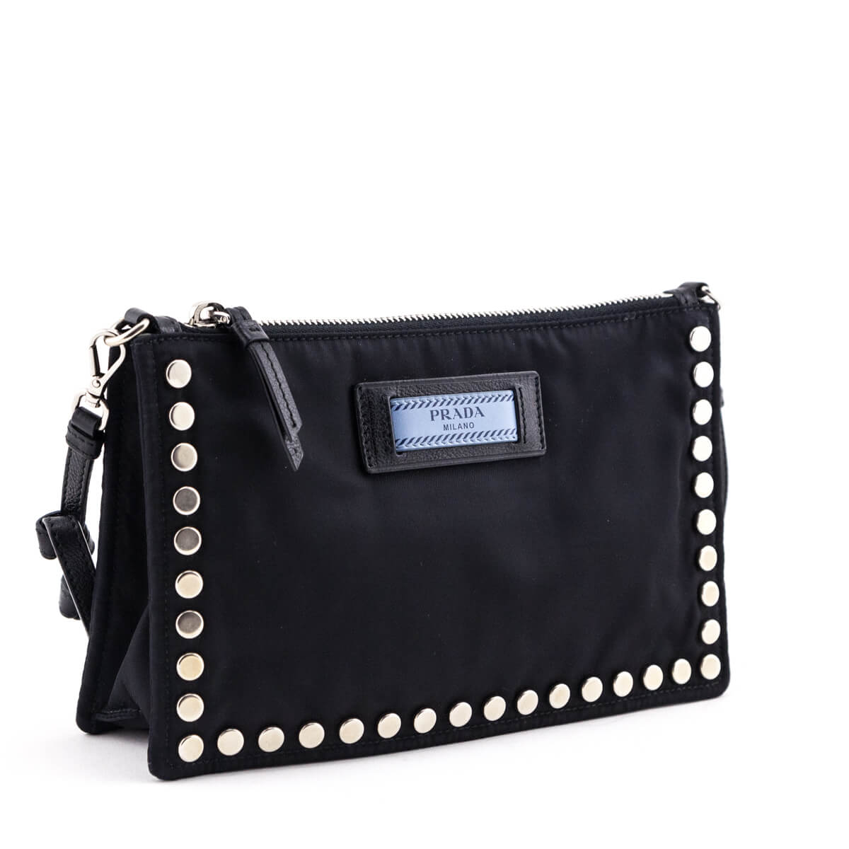 Prada Black Nylon Studded Etiquette Zip Shoulder Bag - Love that Bag etc - Preowned Authentic Designer Handbags & Preloved Fashions