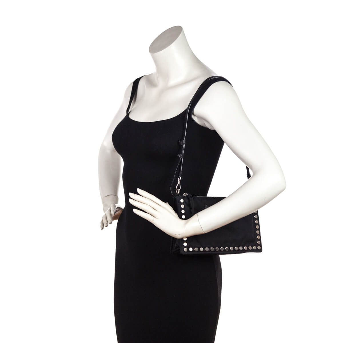 Prada Black Nylon Studded Etiquette Zip Shoulder Bag - Love that Bag etc - Preowned Authentic Designer Handbags & Preloved Fashions