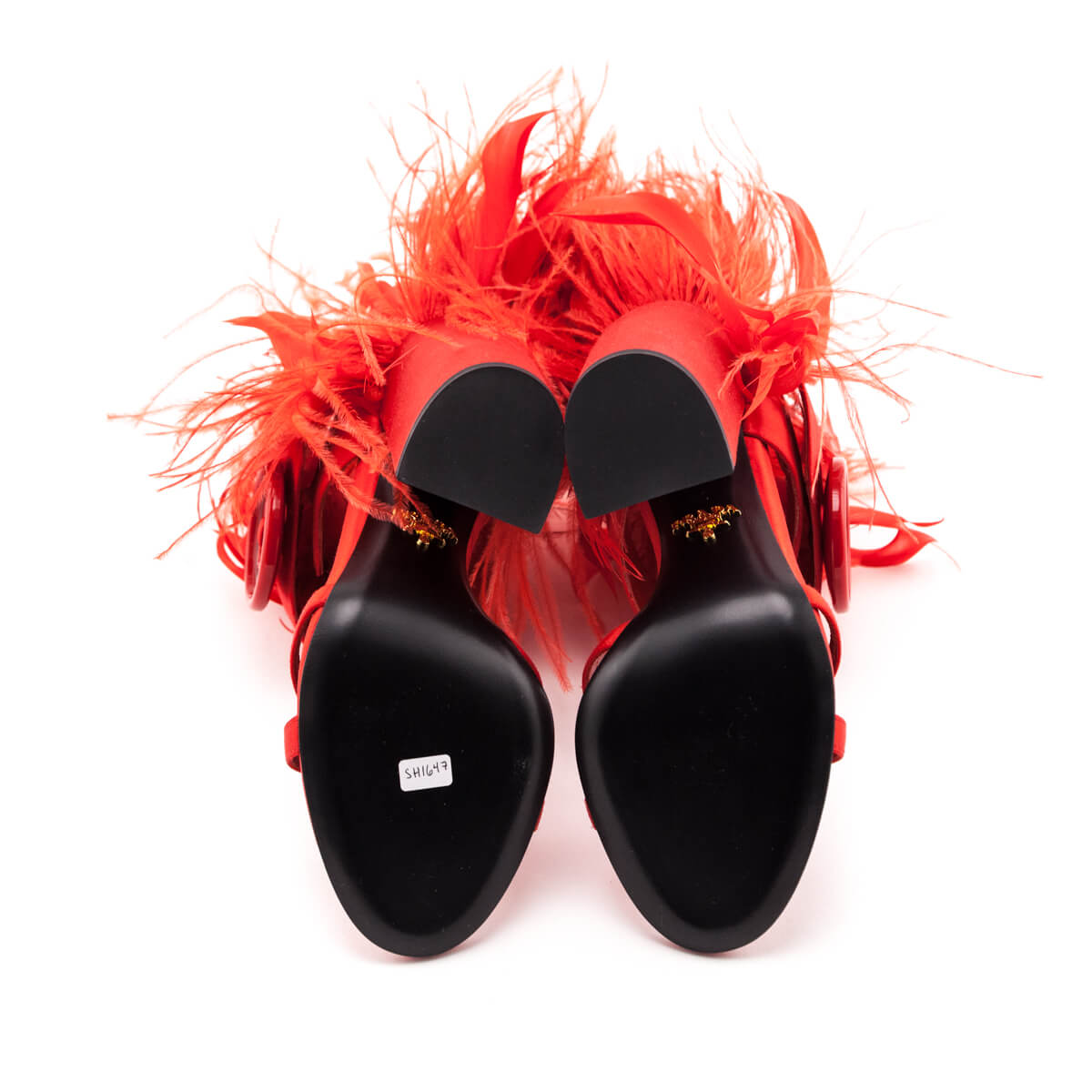 Prada Red Satin Feather Embellished Sandals Size US 6 | EU 36 - Love that Bag etc - Preowned Authentic Designer Handbags & Preloved Fashions