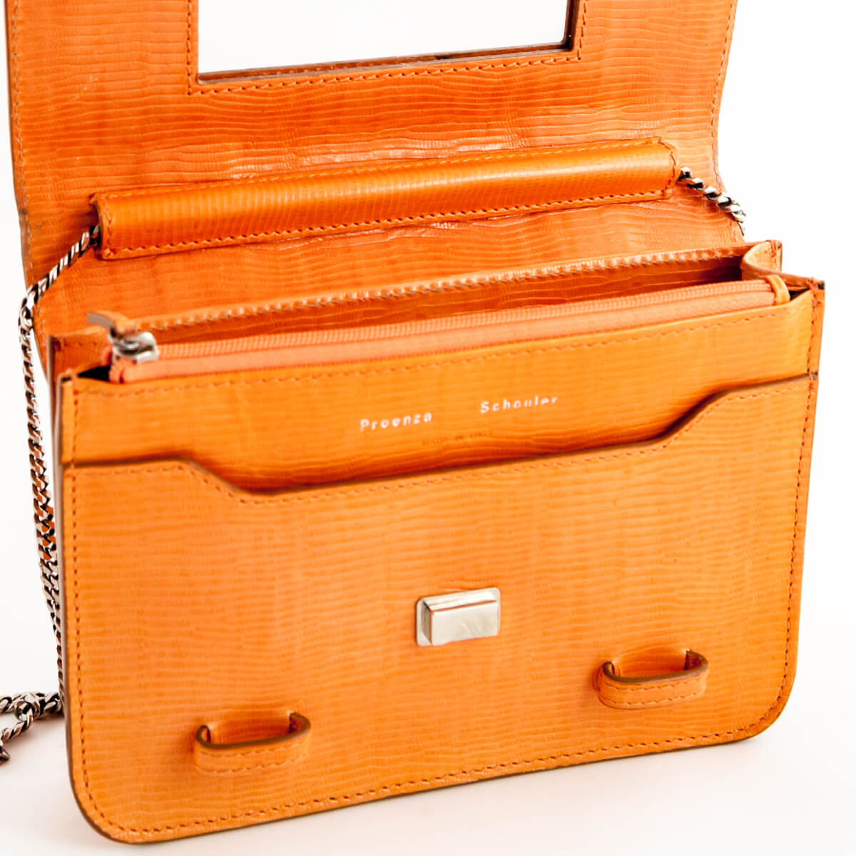 Proenza Schouler Orange Snake Embossed PS1 Chain Wallet Bag - Love that Bag etc - Preowned Authentic Designer Handbags & Preloved Fashions