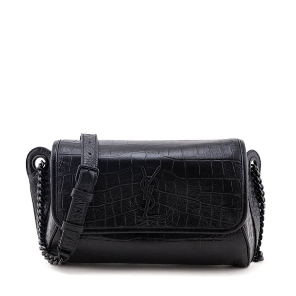 Saint Laurent Kaia Black Leather Croc Embossed Mini Belt Bag 634922 – Queen  Bee of Beverly Hills