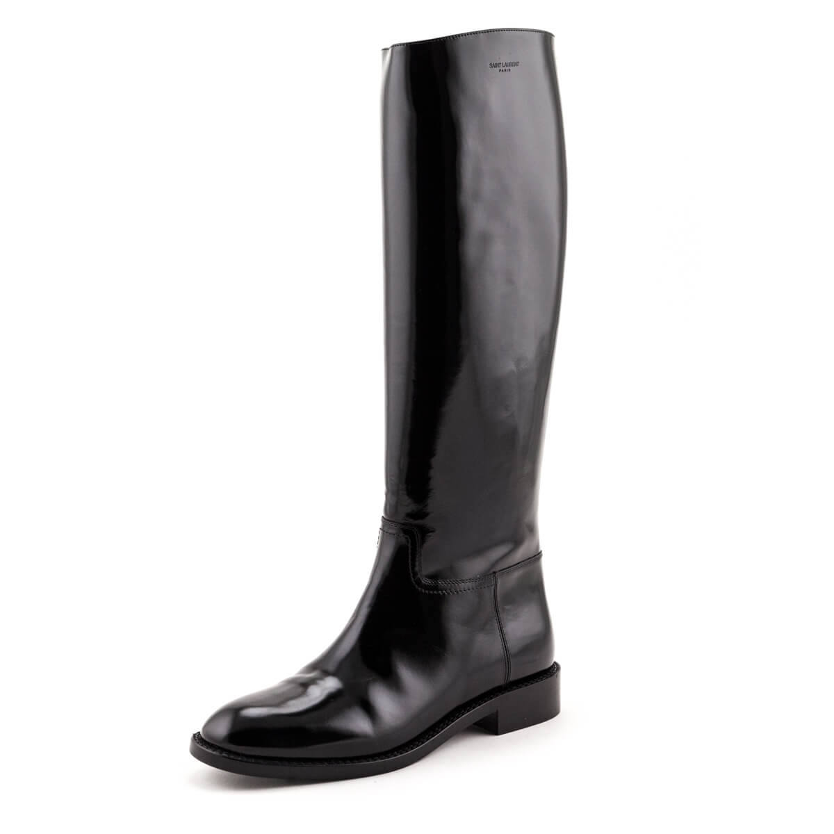 Saint Laurent Black Patent Knee-High Riding Boots Shop YSL