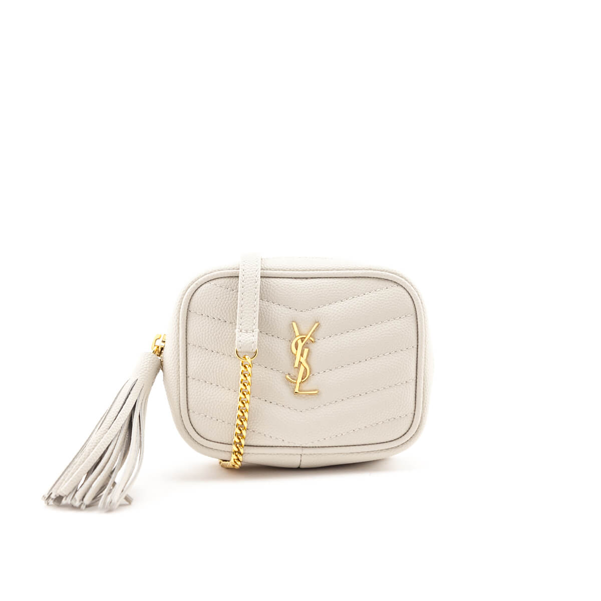 Saint Laurent White Grain De Poudre Monogram Baby Lou Key Pouch - Love that Bag etc - Preowned Authentic Designer Handbags & Preloved Fashions