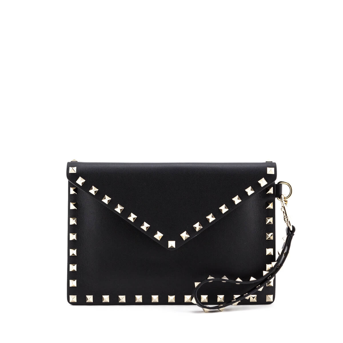 Valentino Black Smooth Calfskin Rockstud Medium Flat Pouch Wristlet - Love that Bag etc - Preowned Authentic Designer Handbags & Preloved Fashions