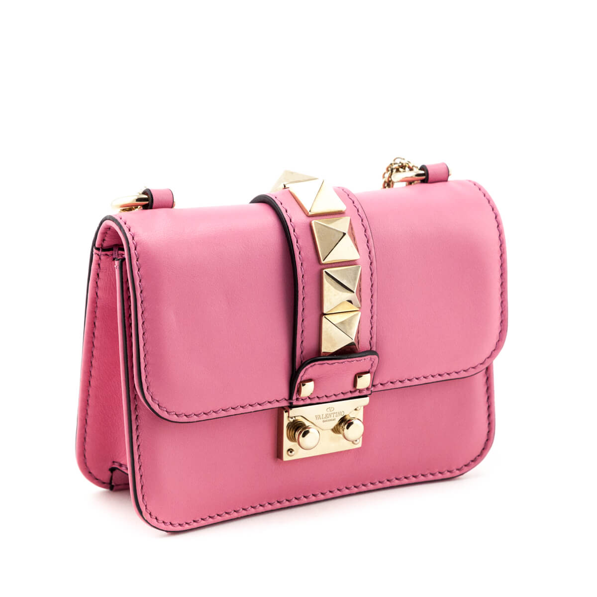 Valentino Pink Vitello Glam Lock Mini Shoulder Bag - Love that Bag etc - Preowned Authentic Designer Handbags & Preloved Fashions