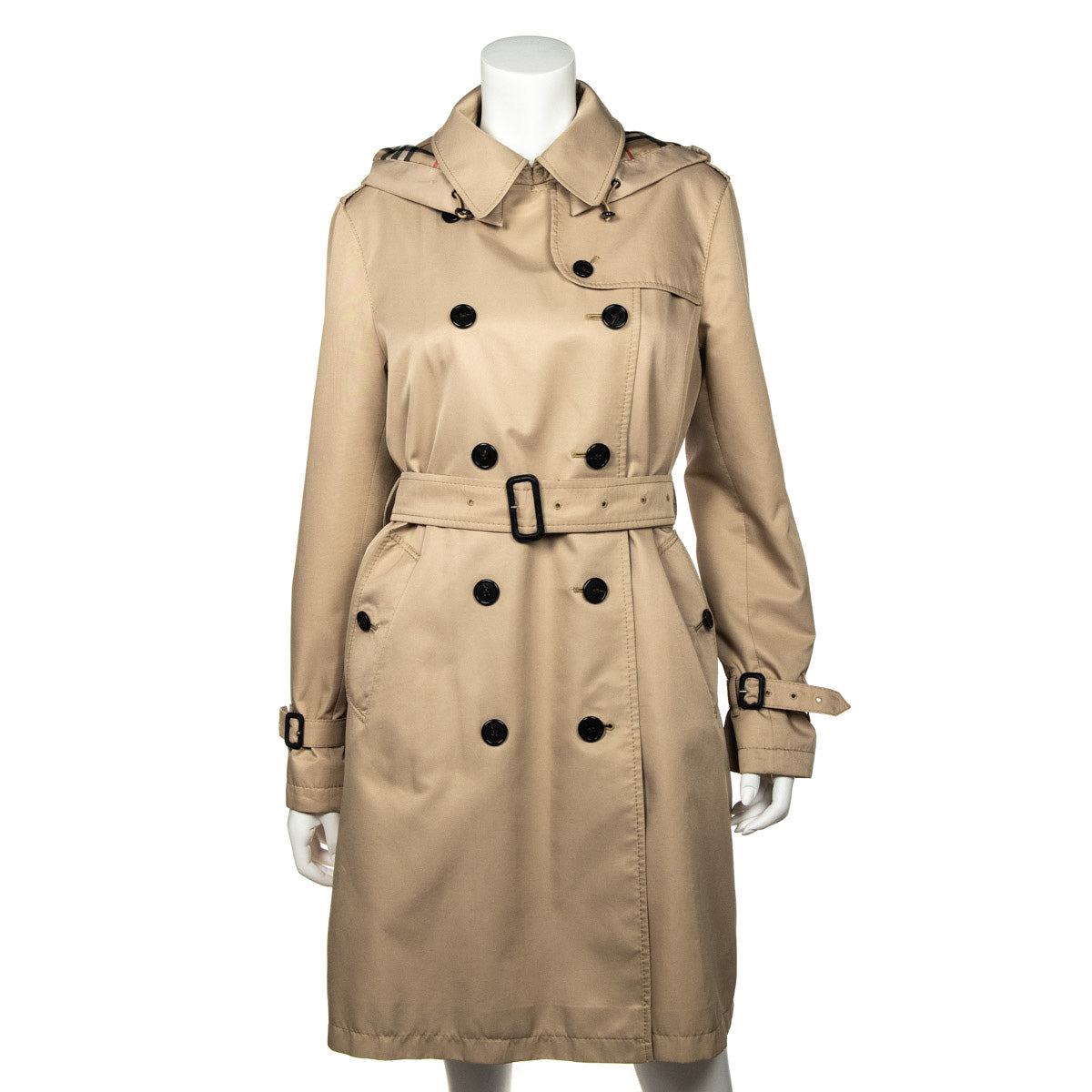 Burberry Beige Denise Hooded Double Breasted Trench Coat Size L | US 10 - Love that Bag etc - Preowned Authentic Designer Handbags & Preloved Fashions