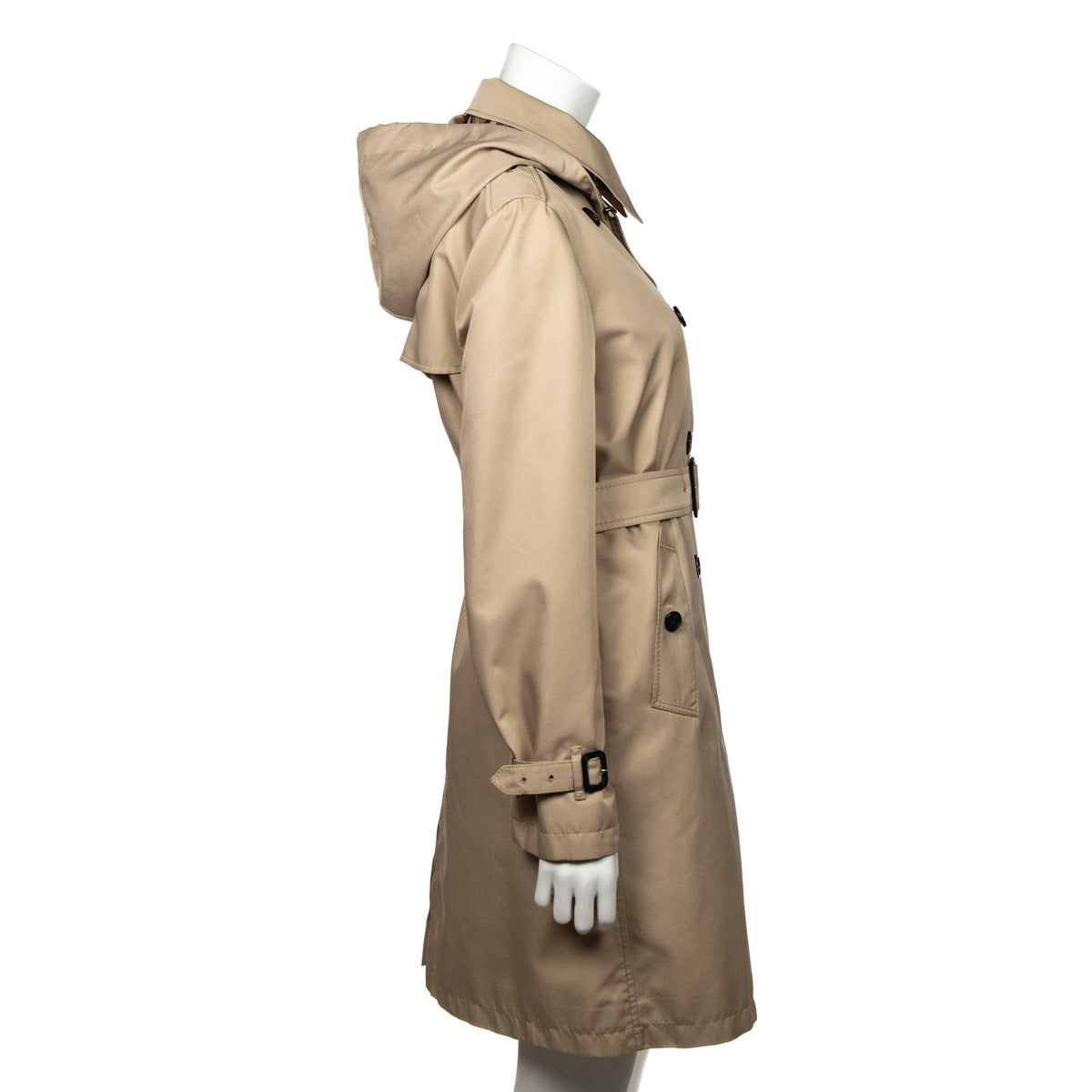 Burberry Beige Denise Hooded Double Breasted Trench Coat Size L | US 10 - Love that Bag etc - Preowned Authentic Designer Handbags & Preloved Fashions