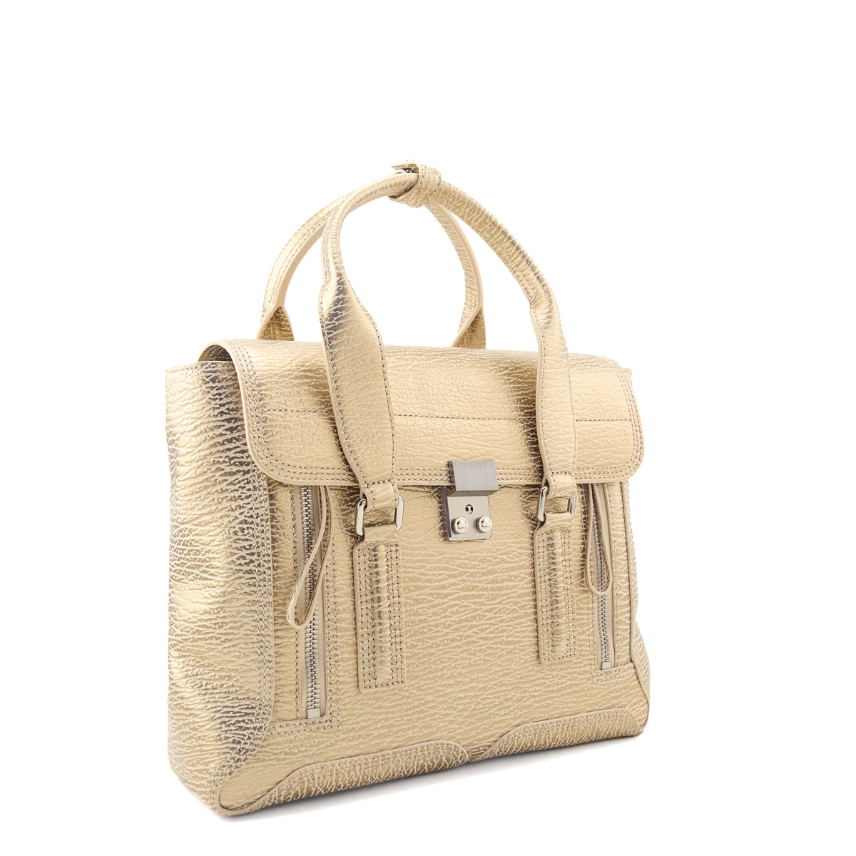 3.1 Phillip Lim Nude Platinum Textured Calfskin Medium Pashli Satchel - Love that Bag etc - Preowned Authentic Designer Handbags & Preloved Fashions