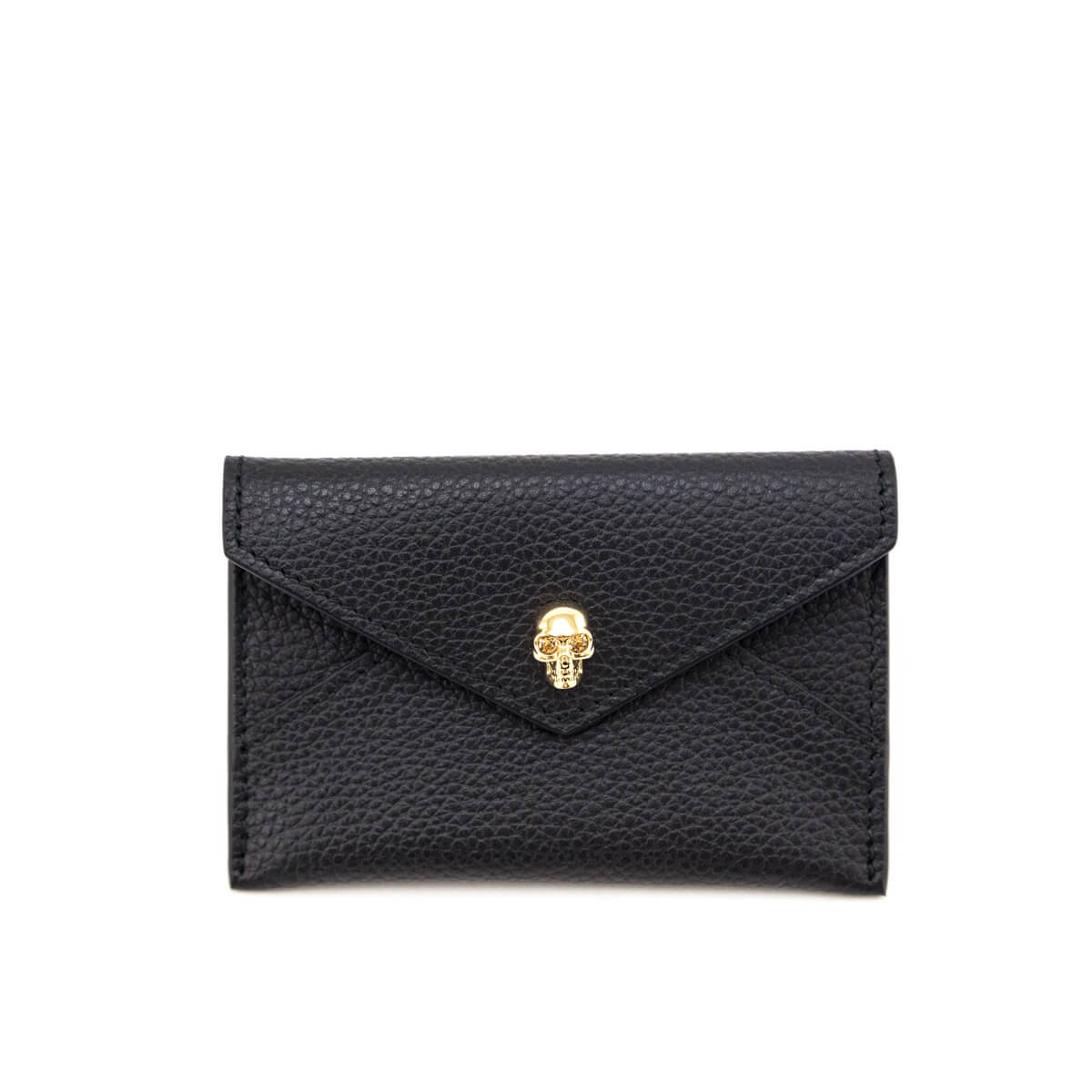 Alexander McQueen Black Grainy Calfskin Skull Envelope Card Holder - Love that Bag etc - Preowned Authentic Designer Handbags & Preloved Fashions