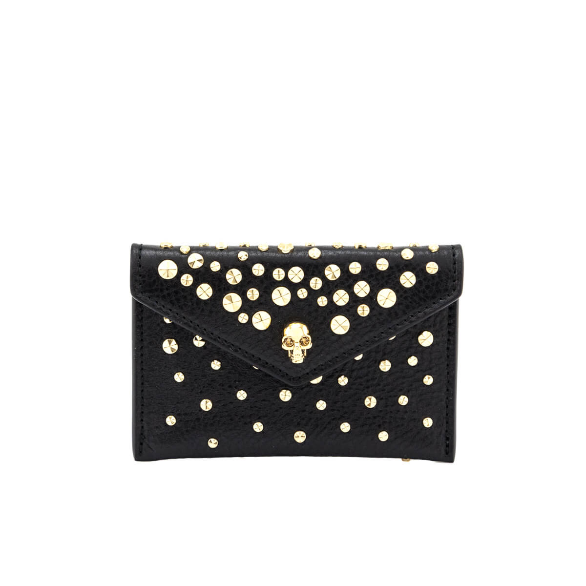 Alexander McQueen Black Grainy Calfskin Studded Skull Envelope Card Holder - Love that Bag etc - Preowned Authentic Designer Handbags & Preloved Fashions