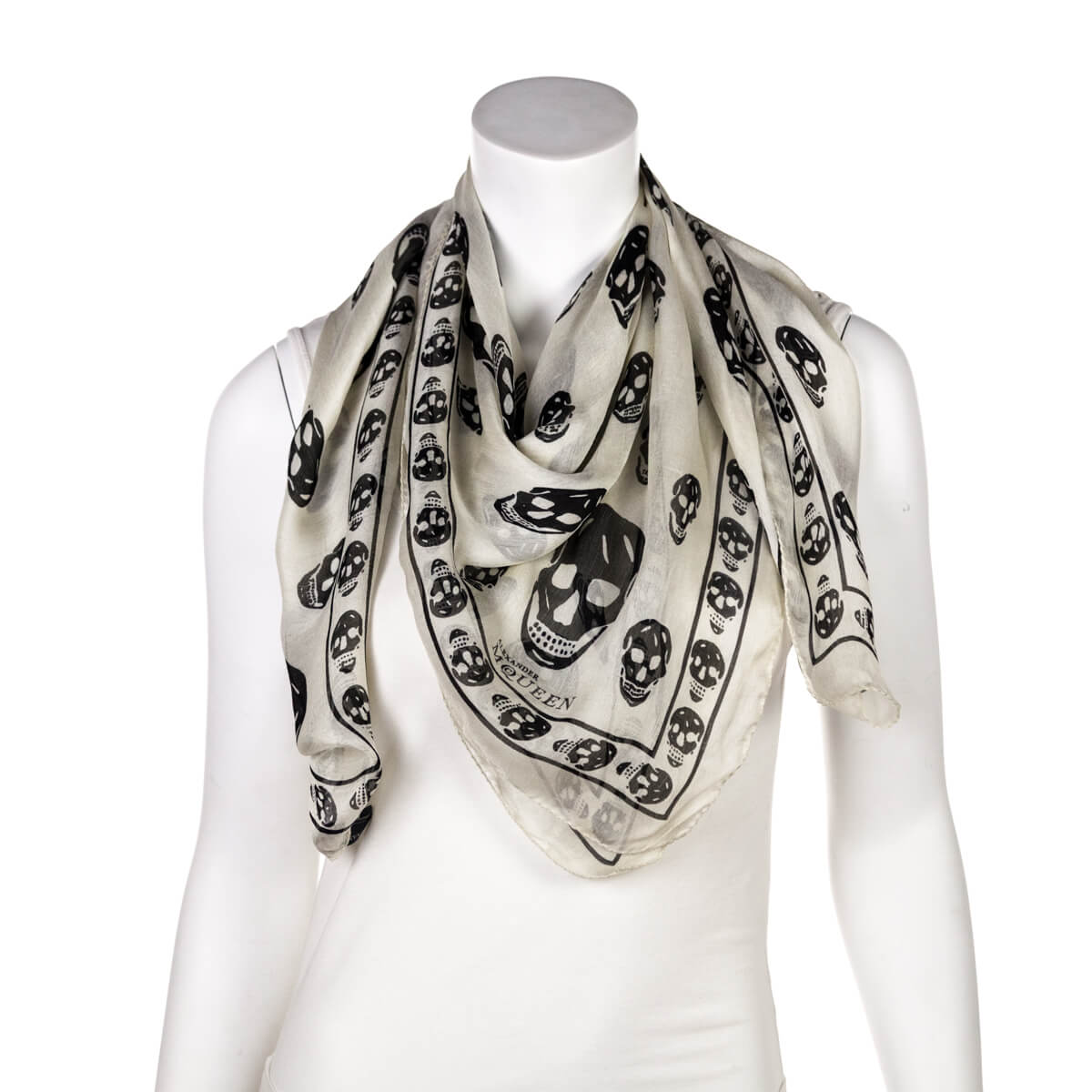 Alexander McQueen White & Black Silk Skull Print Scarf - Love that Bag etc - Preowned Authentic Designer Handbags & Preloved Fashions