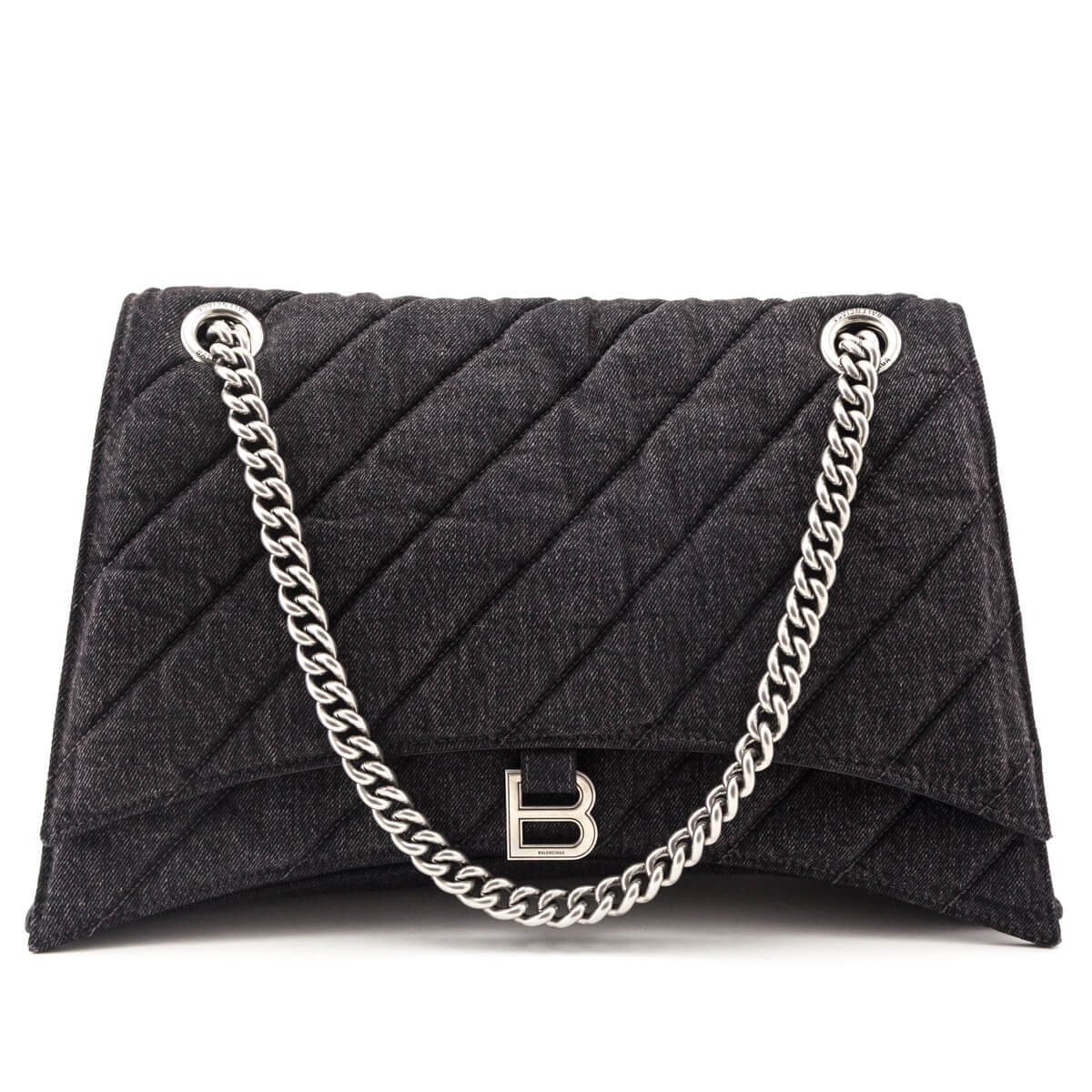 Balenciaga Black Washed Denim Quilted Large Crush Chain Bag - Love that Bag etc - Preowned Authentic Designer Handbags & Preloved Fashions