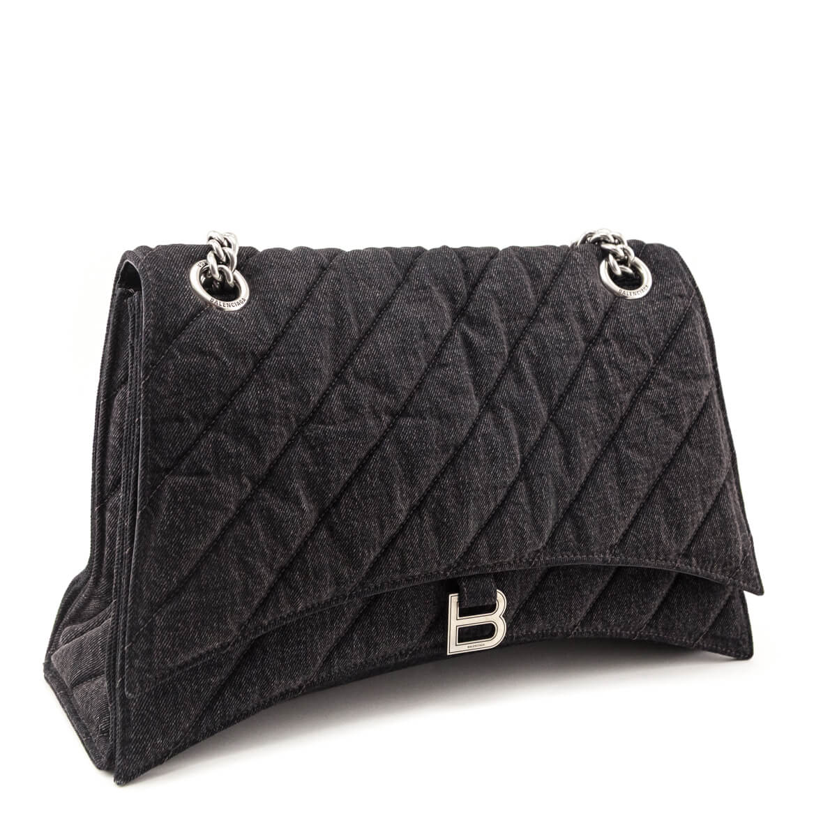 Balenciaga Black Washed Denim Quilted Large Crush Chain Bag - Love that Bag etc - Preowned Authentic Designer Handbags & Preloved Fashions