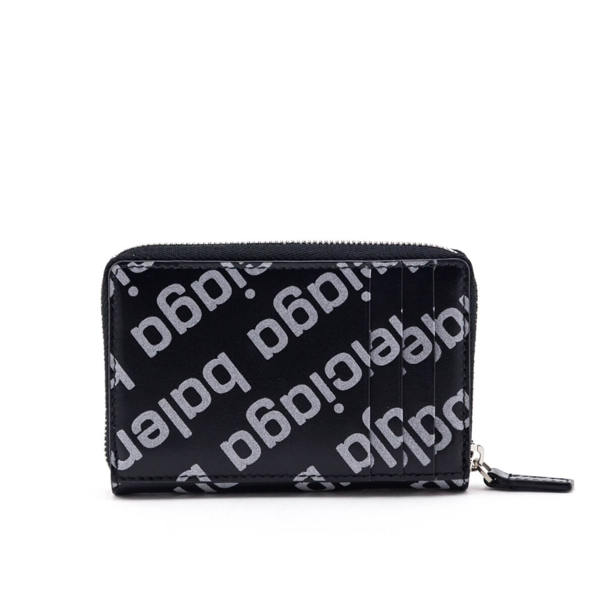 Balenciaga Black & Silver Diagonal Logo Calfskin Zip Around Compact Wallet - Love that Bag etc - Preowned Authentic Designer Handbags & Preloved Fashions
