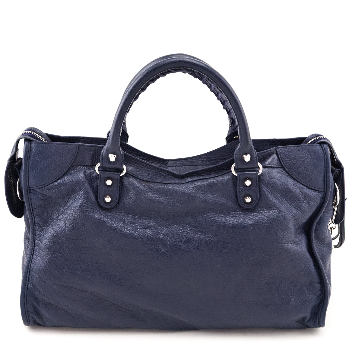 Balenciaga Navy Agneau Classic Hardware City Bag