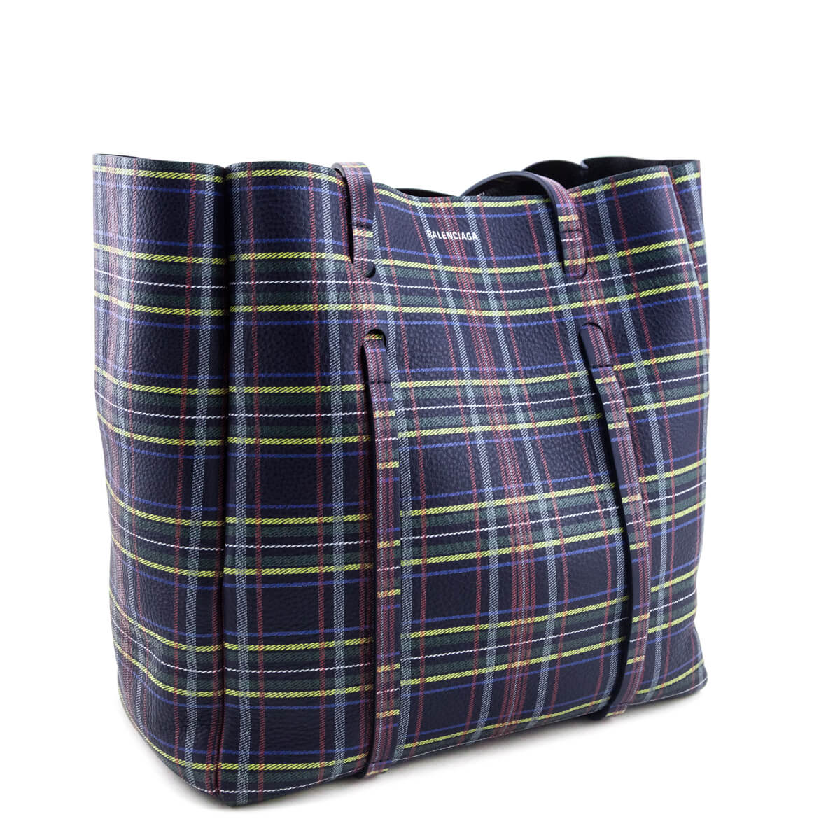 Balenciaga Navy Plaid Double Sided Small Everyday Tote