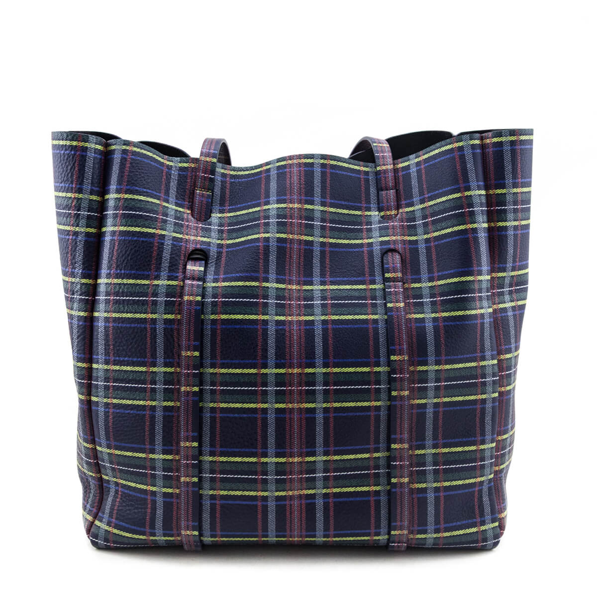 Balenciaga Navy Plaid Double Sided Small Everyday Tote