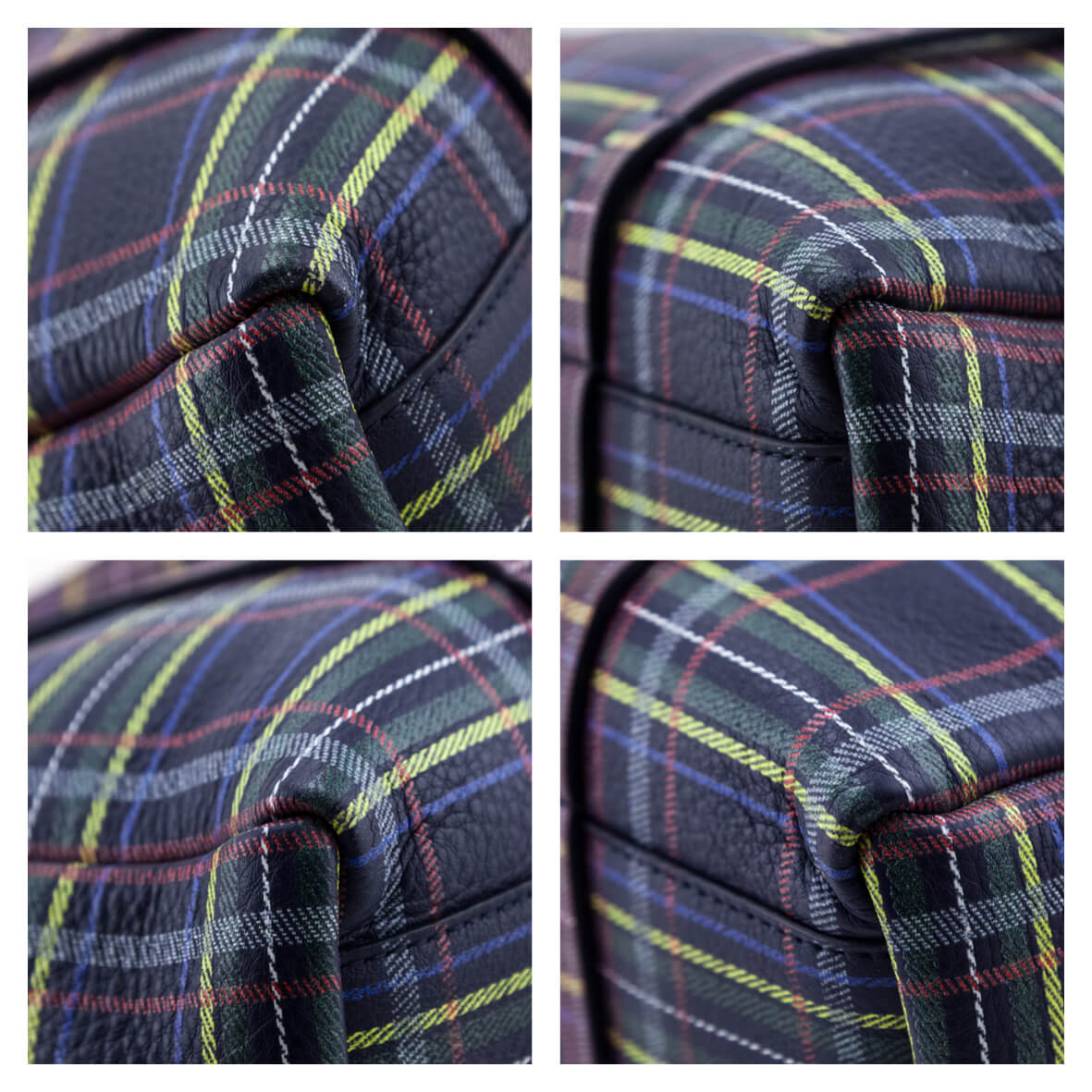 Balenciaga Navy Plaid Double Sided Small Everyday Tote