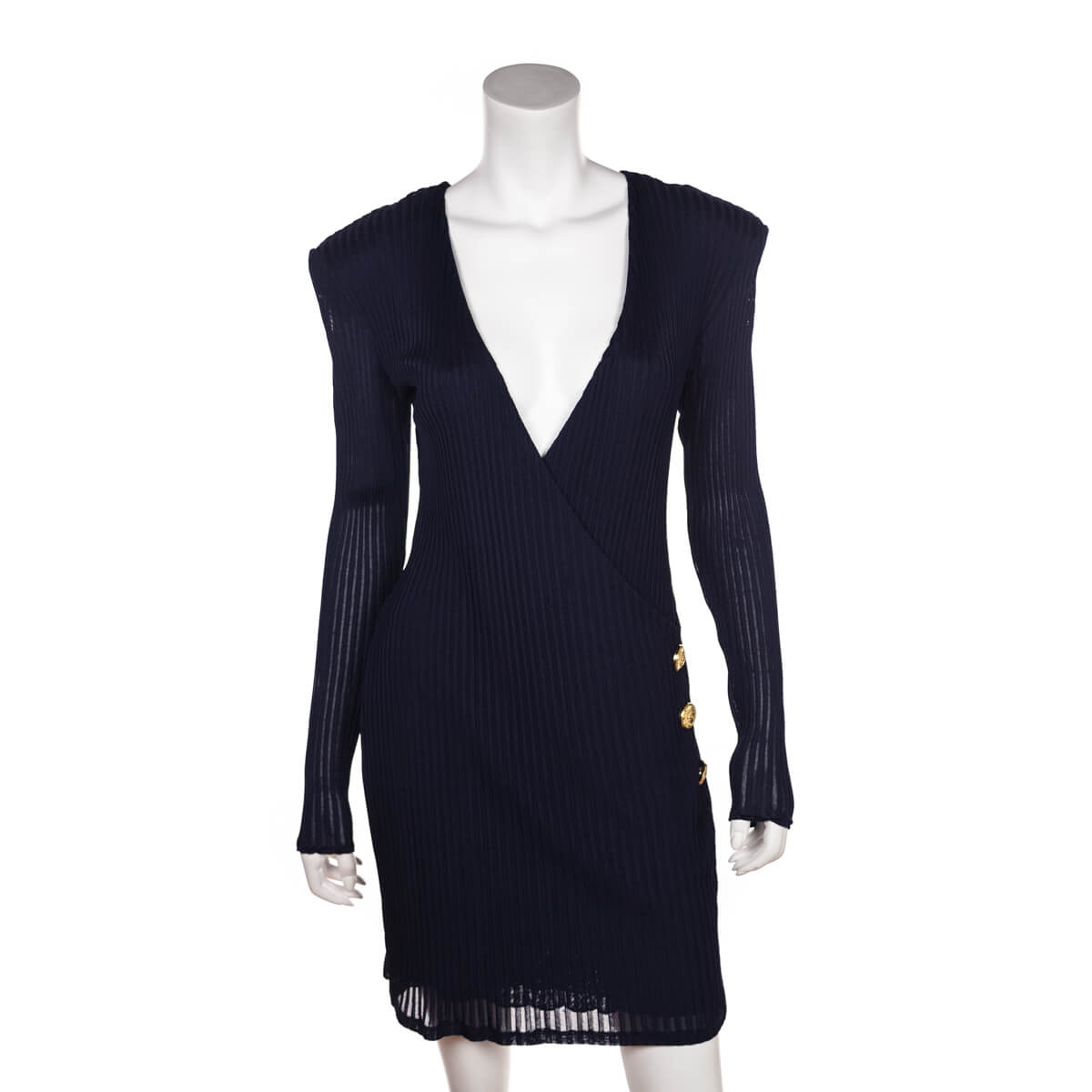 Balmain Navy Stretch Plunge Neckline Mini Dress Size L | FR 42 - Love that Bag etc - Preowned Authentic Designer Handbags & Preloved Fashions