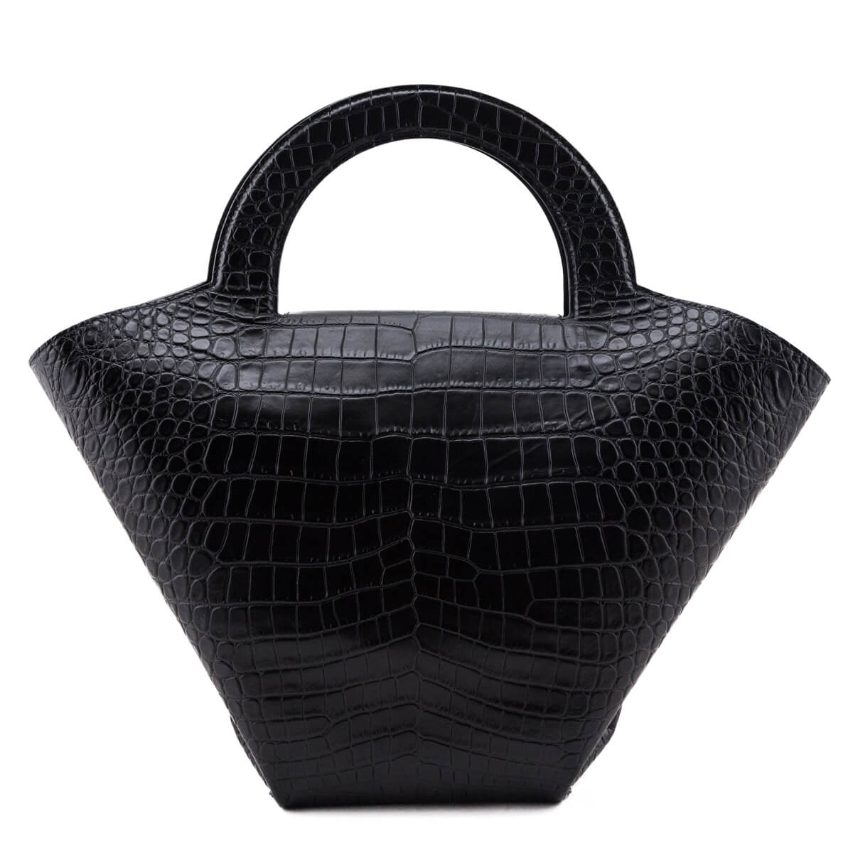 Bottega Veneta Black Calfskin Croc Embossed Medium Doll Tote - Love that Bag etc - Preowned Authentic Designer Handbags & Preloved Fashions