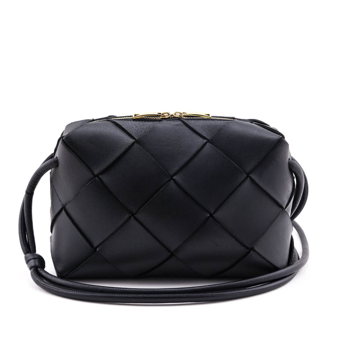 Bottega Veneta Black Lambskin Maxi Intreccio Small Cassette Camera Bag - Love that Bag etc - Preowned Authentic Designer Handbags & Preloved Fashions