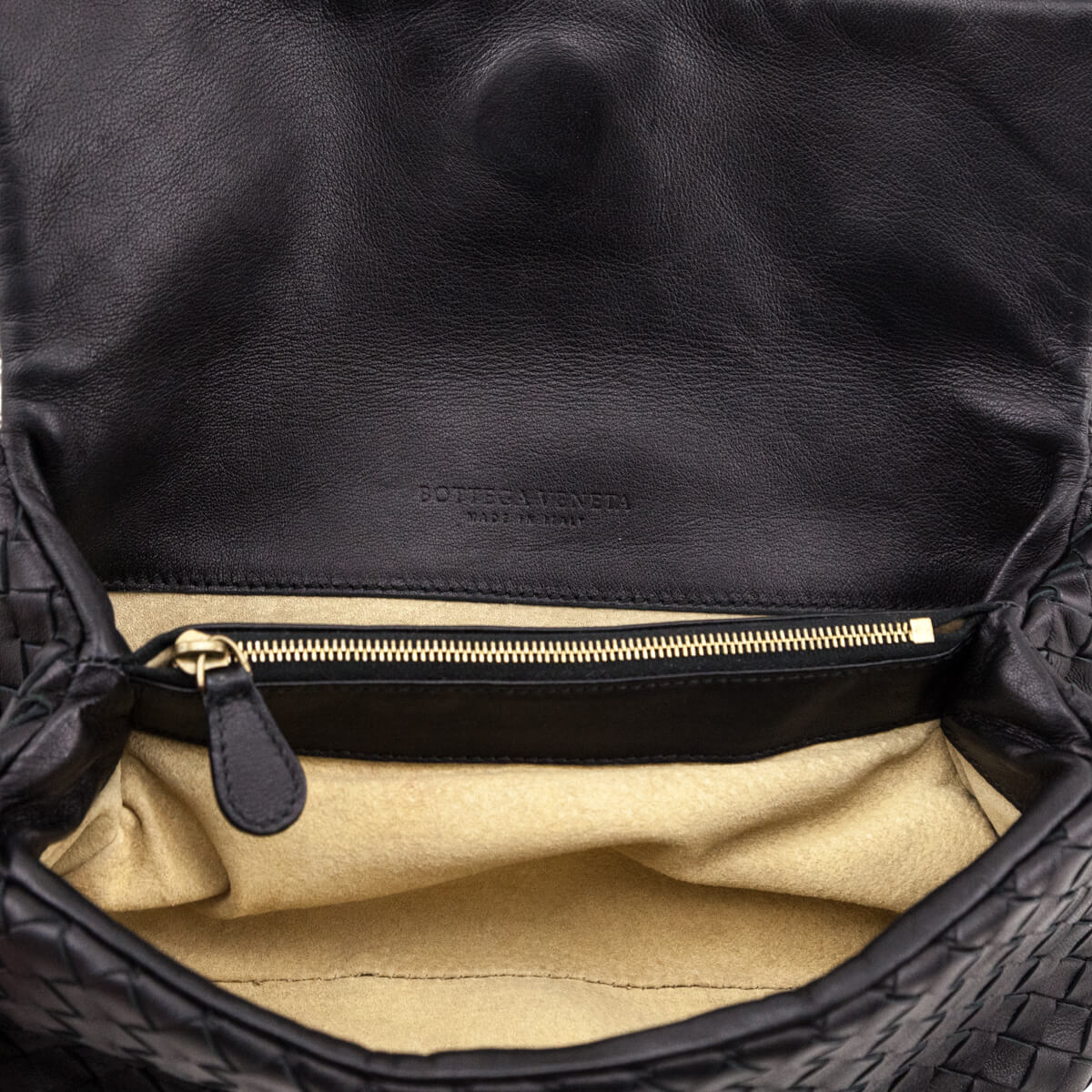 Bottega Veneta Black Nappa Intrecciato Flap Clutch - Love that Bag etc - Preowned Authentic Designer Handbags & Preloved Fashions