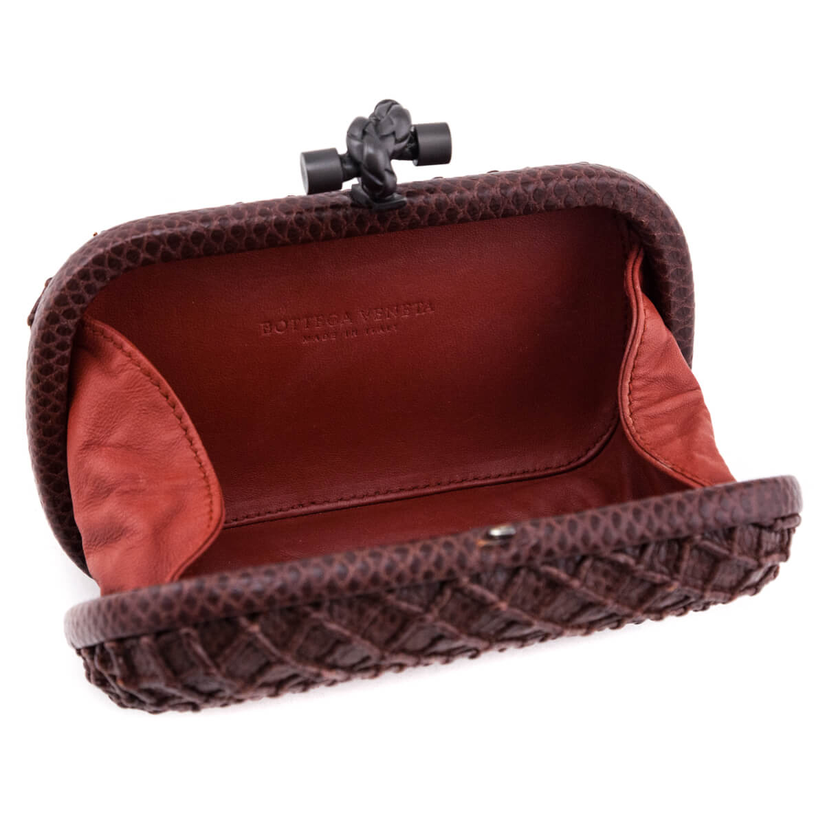 Bottega Veneta Burgundy Karung Intrecciato Knot Clutch - Love that Bag etc - Preowned Authentic Designer Handbags & Preloved Fashions