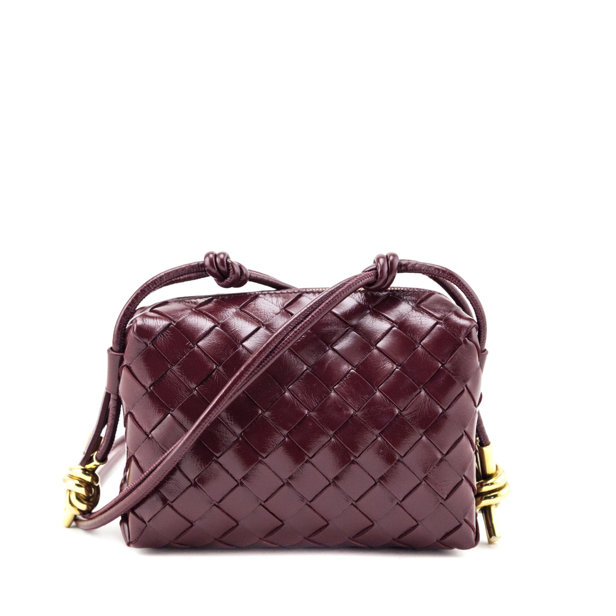 Bottega Veneta Burgundy Nappa Intrecciato Knot Mini Loop Camera Bag