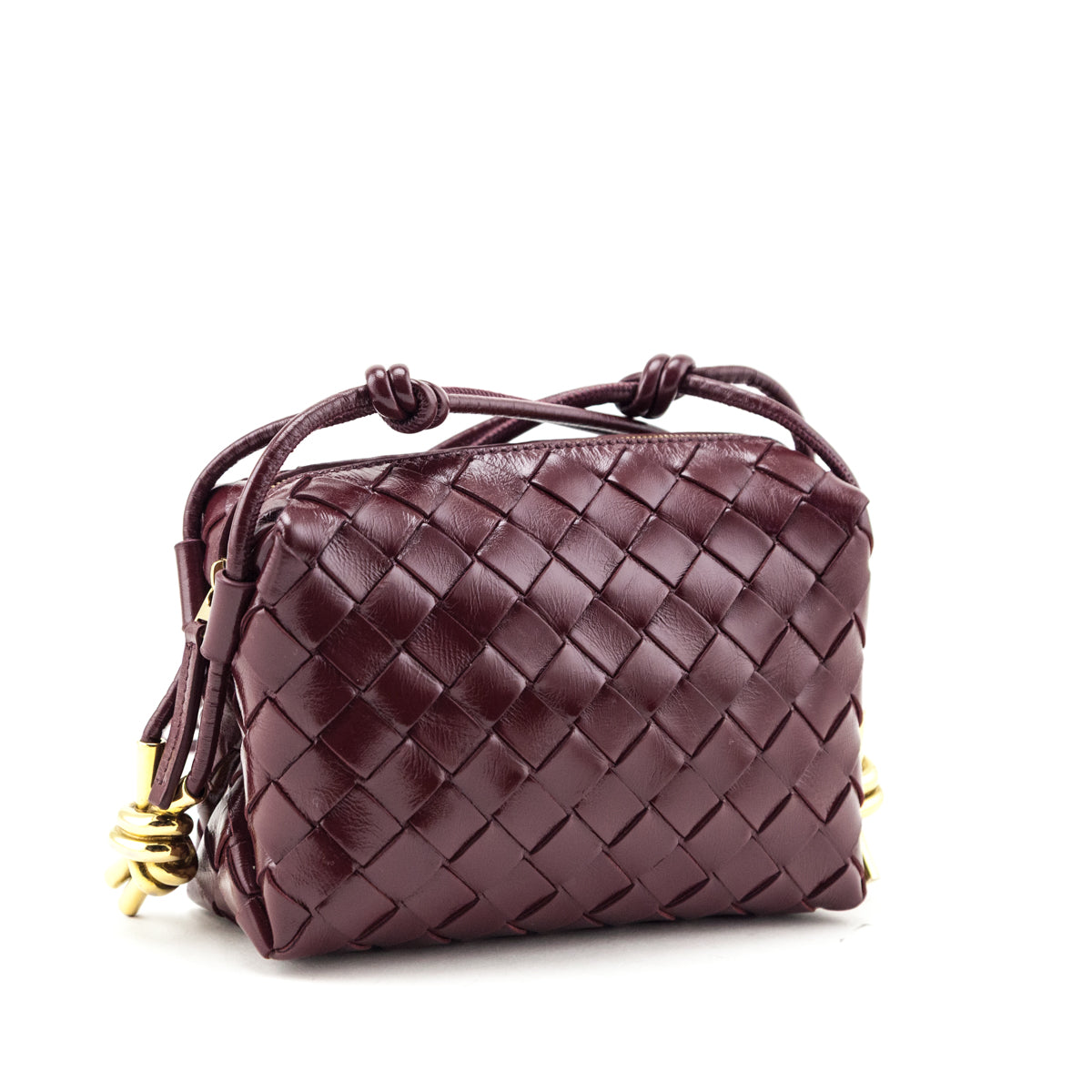 Bottega Veneta Burgundy Nappa Intrecciato Knot Mini Loop Camera Bag
