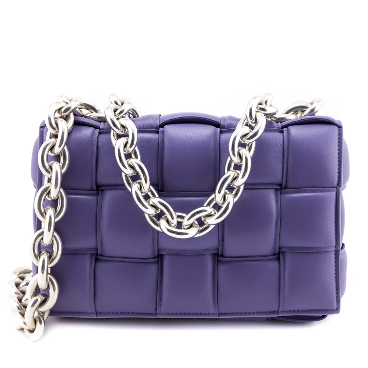 Bottega Veneta Chain Cassette Handbag in Purple Intrecciato Leather