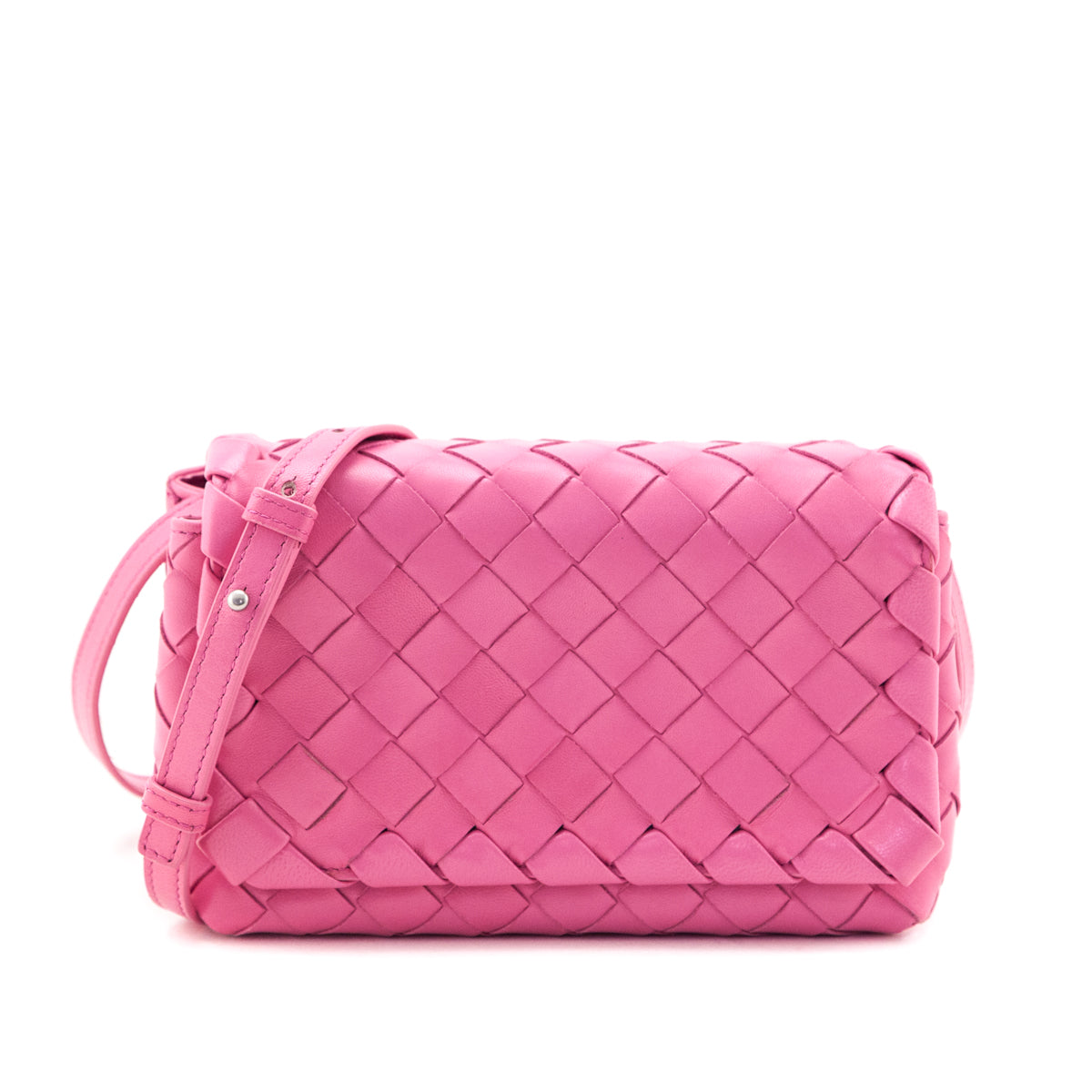 Bottega Veneta Pink Intrecciato Small Flap Crossbody
