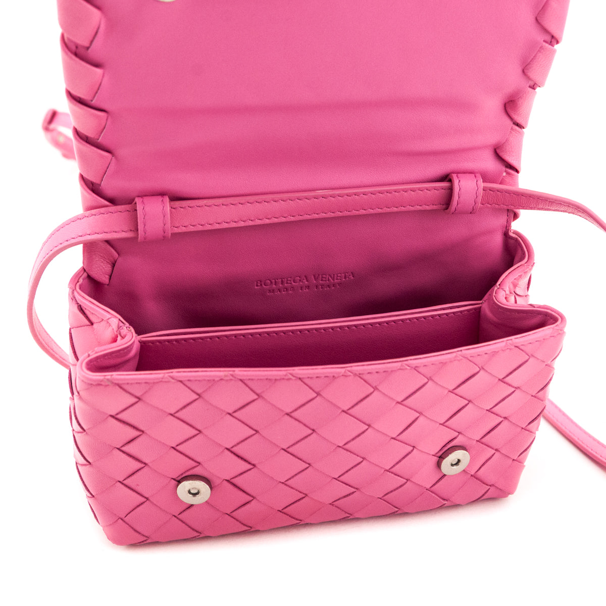 Bottega Veneta Pink Intrecciato Small Flap Crossbody