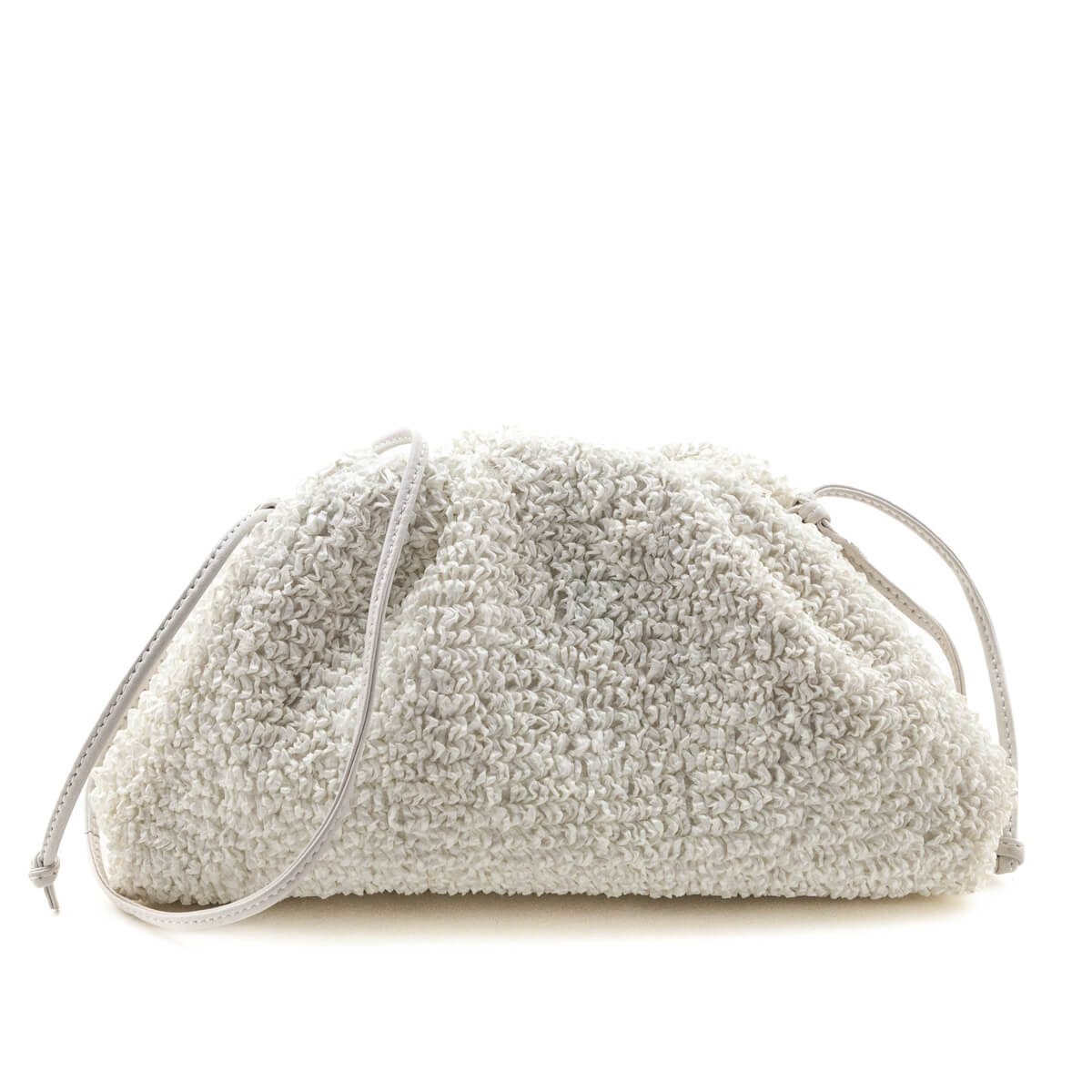 Bottega Veneta White Chalk Boucle Curly Raffia The Mini Pouch - Love that Bag etc - Preowned Authentic Designer Handbags & Preloved Fashions