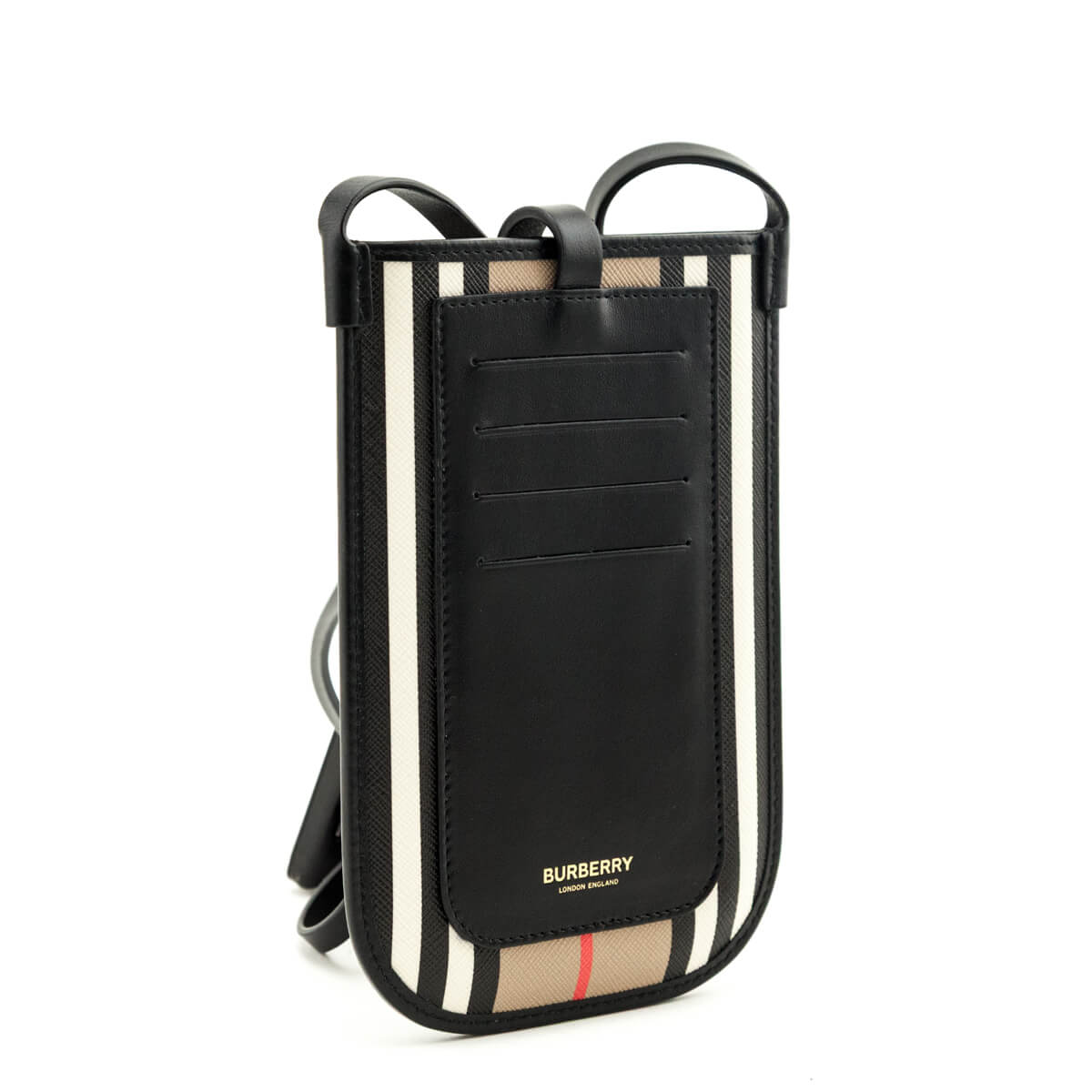 Burberry Archive Beige E-Canvas Calfskin Icon Stripe Anne Phone Case With Strap - Love that Bag etc - Preowned Authentic Designer Handbags & Preloved Fashions