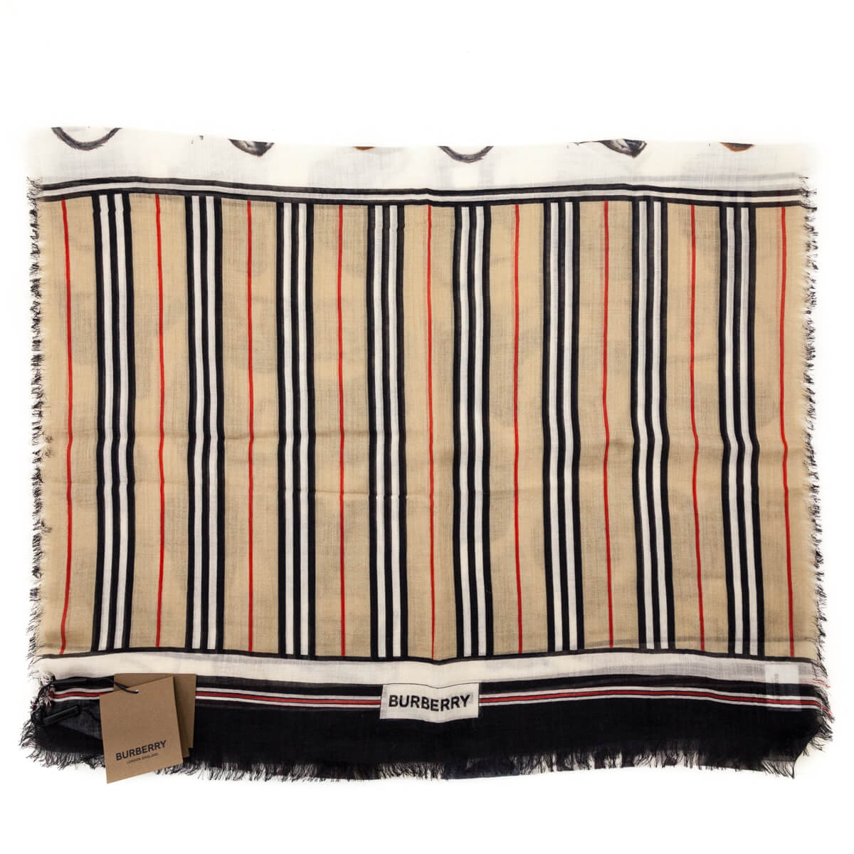 Burberry Archive Beige Wool & Silk Illustrated Monkey Stripe Oblong Gauze Scarf - Love that Bag etc - Preowned Authentic Designer Handbags & Preloved Fashions