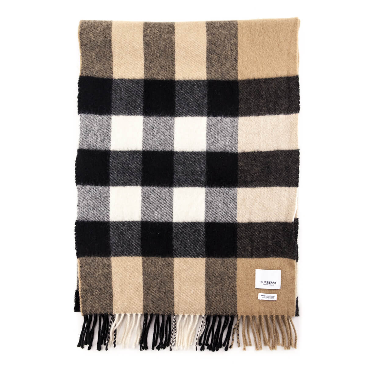 Burberry Beige Mega Check Cashmere Scarf