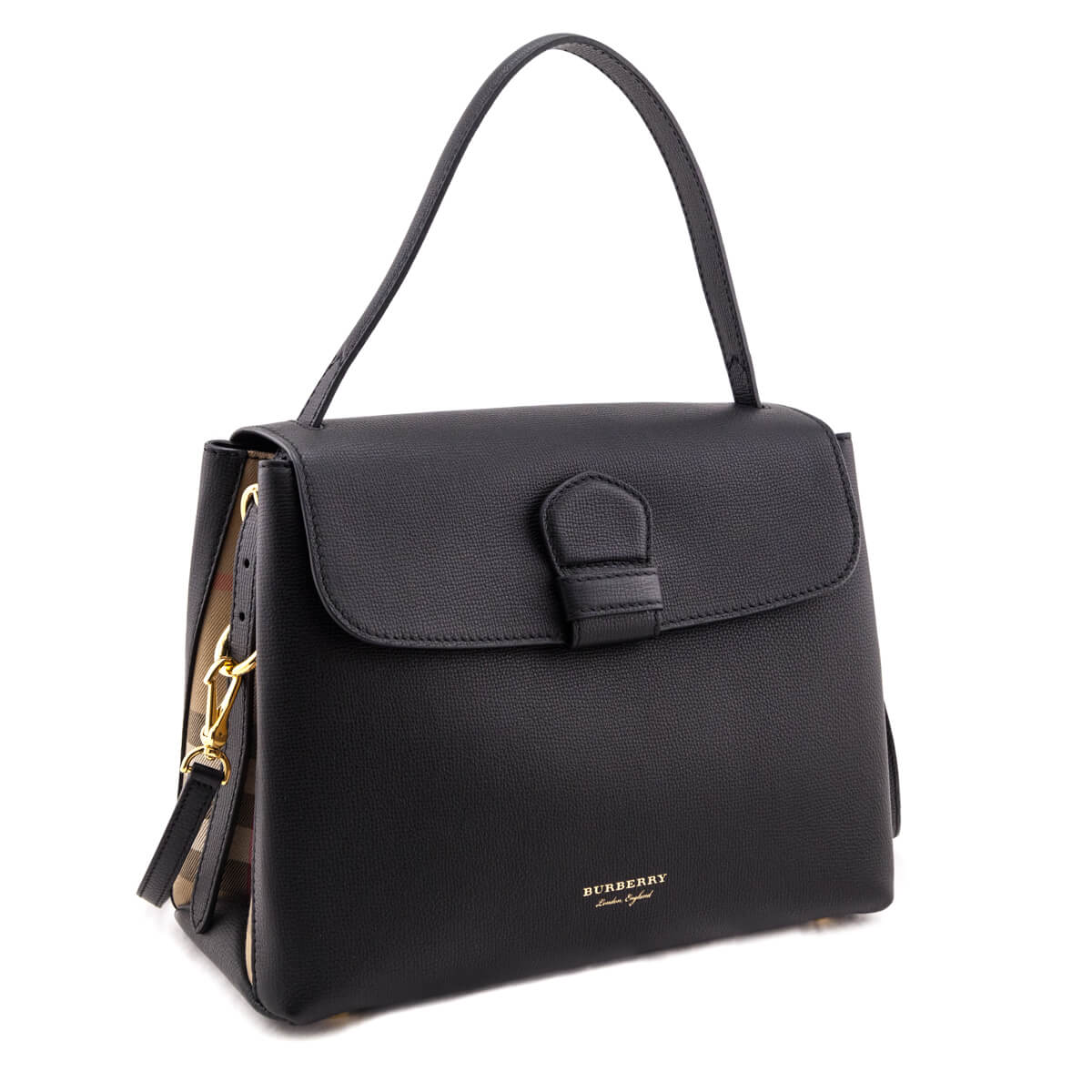 Burberry Black Derby Calfskin House Check Medium Camberley Satchel - Love that Bag etc - Preowned Authentic Designer Handbags & Preloved Fashions