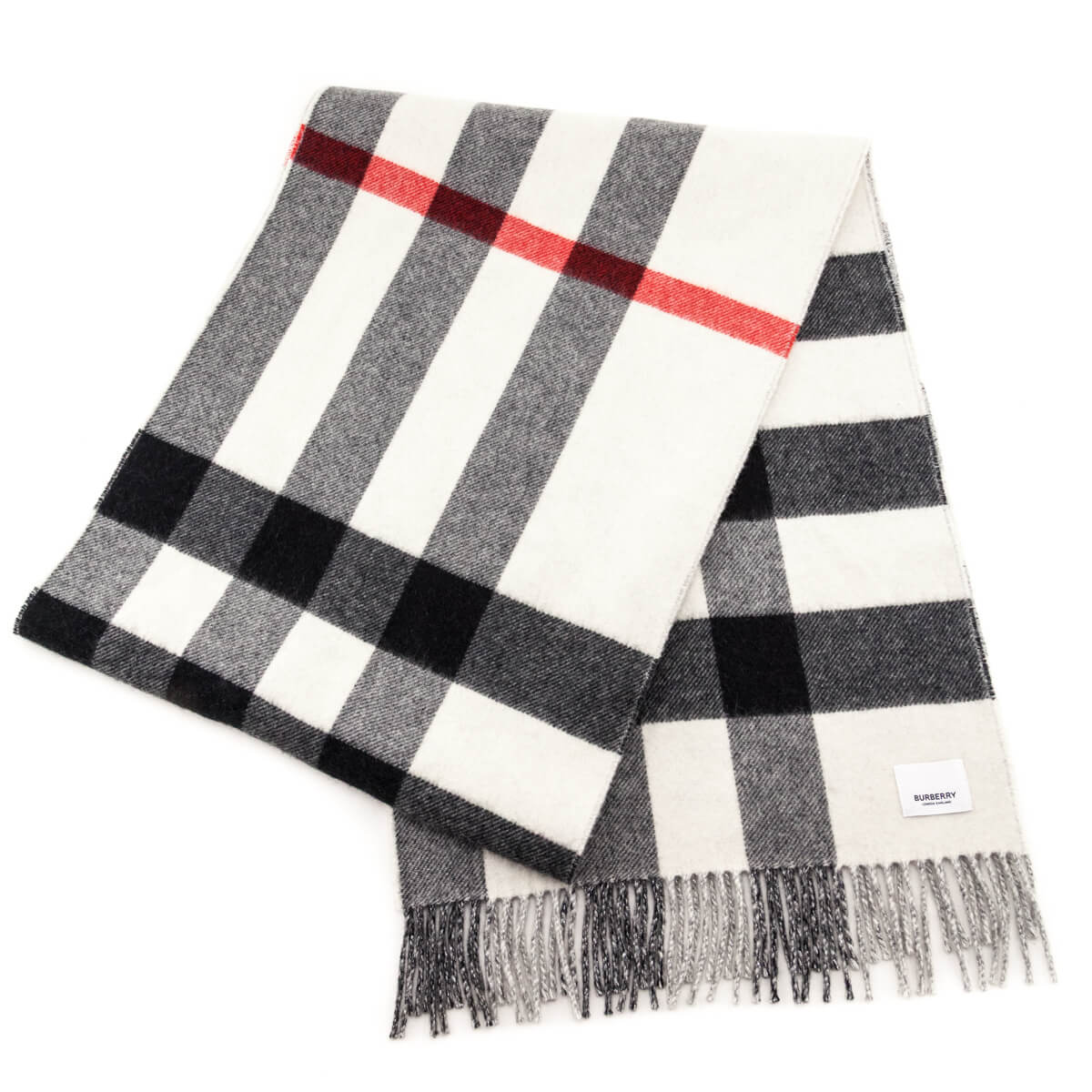 Burberry Black & Silver Cashmere TB Half Mega Reversible Scarf