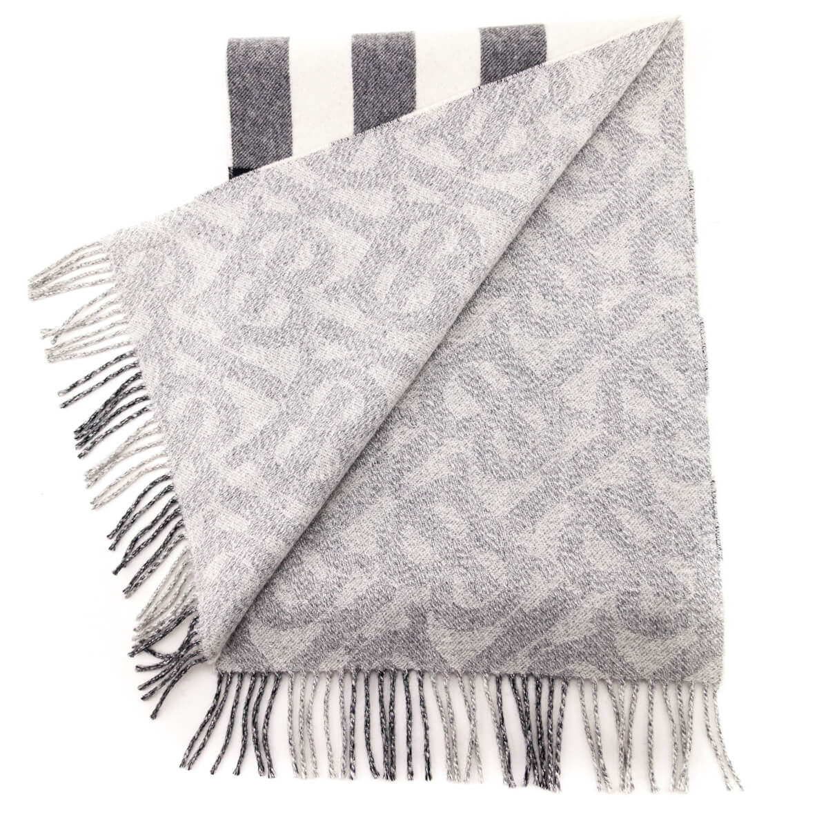 Burberry Black & Silver Cashmere TB Half Mega Reversible Scarf