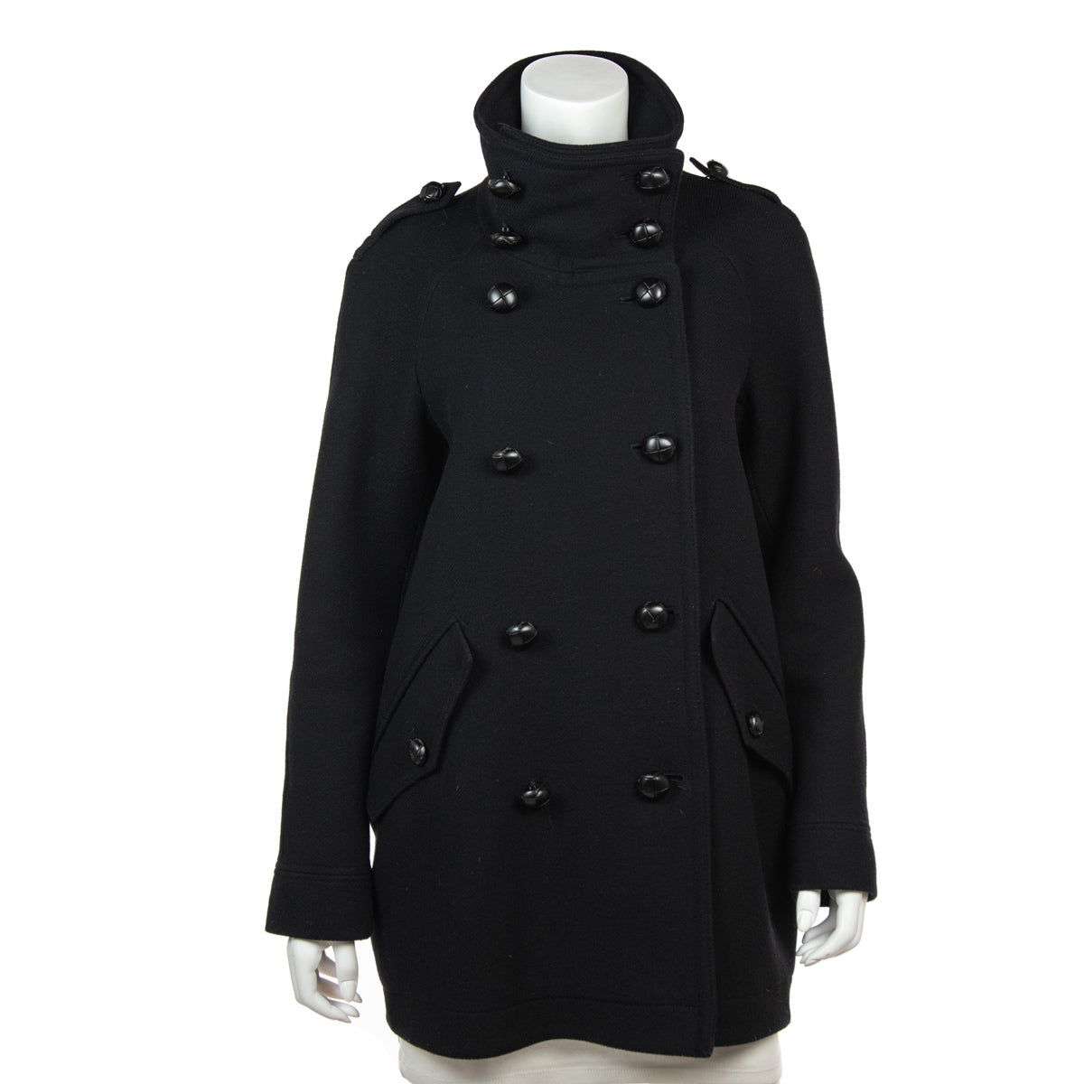 Burberry Black Wool Double Breasted Coat Size XL | UK 14 - Love that Bag etc - Preowned Authentic Designer Handbags & Preloved Fashions