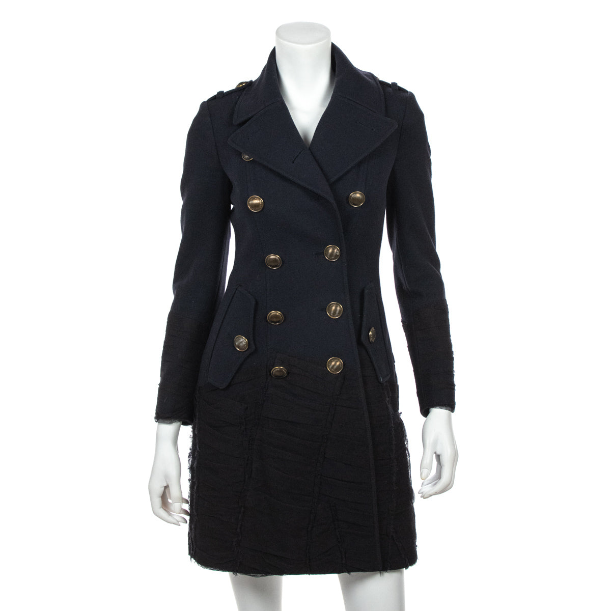 Burberry Navy Virgin Wool Tulle Embellished Coat Size XXS | IT 38 - Love that Bag etc - Preowned Authentic Designer Handbags & Preloved Fashions